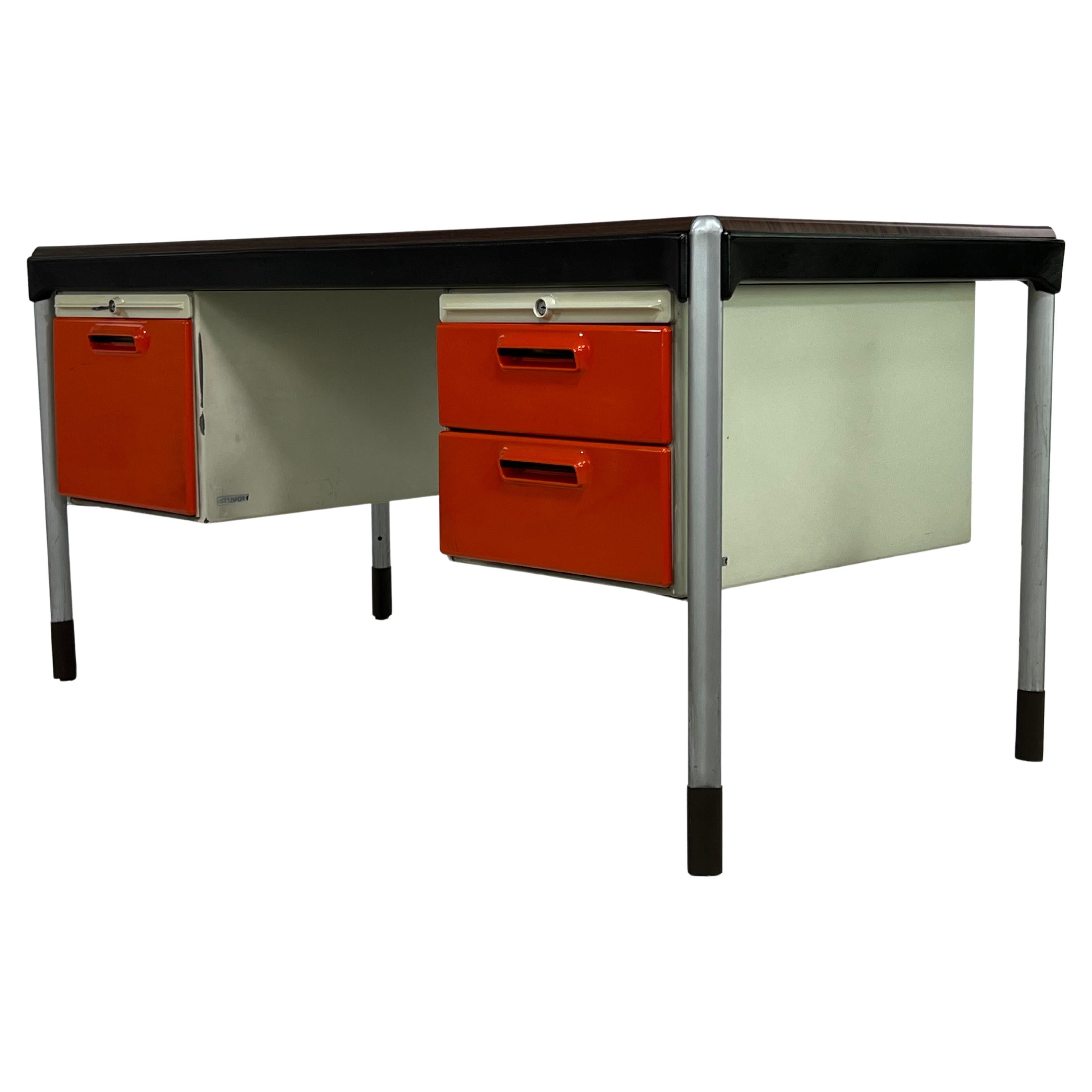 Strafor and Marc Held 1960s-1970s French Wooden and Metal Rare Executive Desk For Sale
