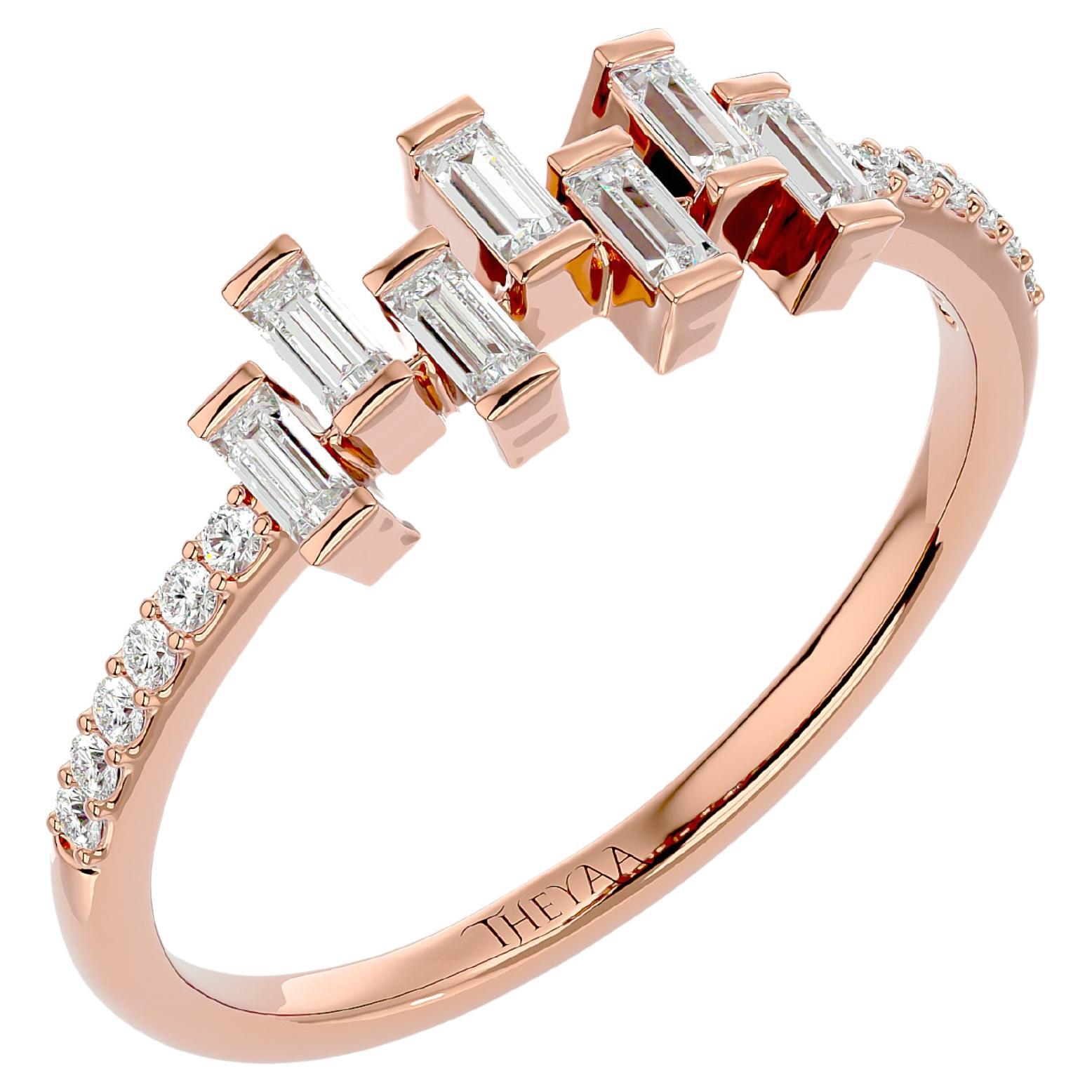 Straight Baguette Diamond Engagement Ring in 18 Karat Gold For Sale