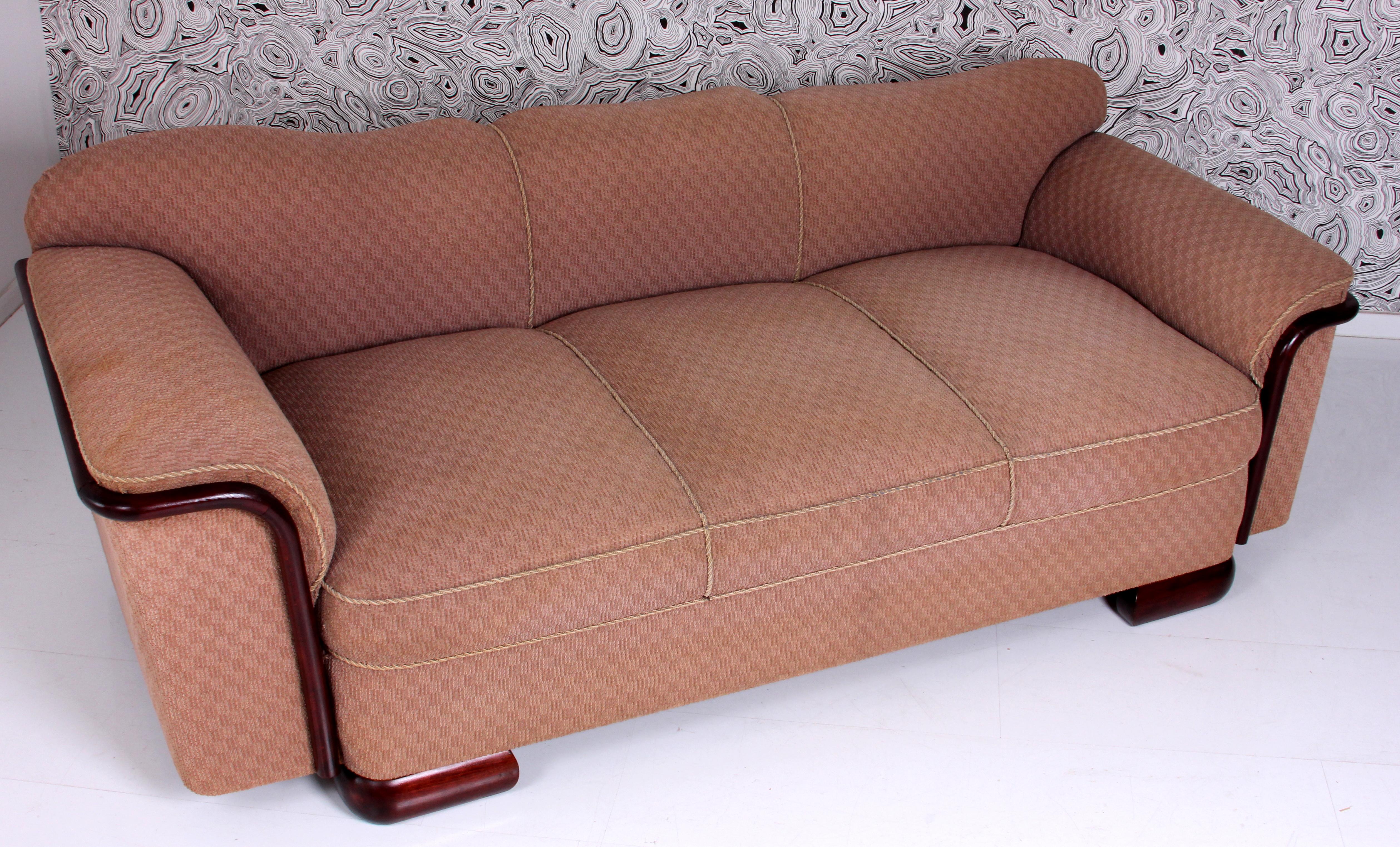 STRAIGHT classic art deco SOFA Dresden around 1930 or. fabric - wood refinished  For Sale 1