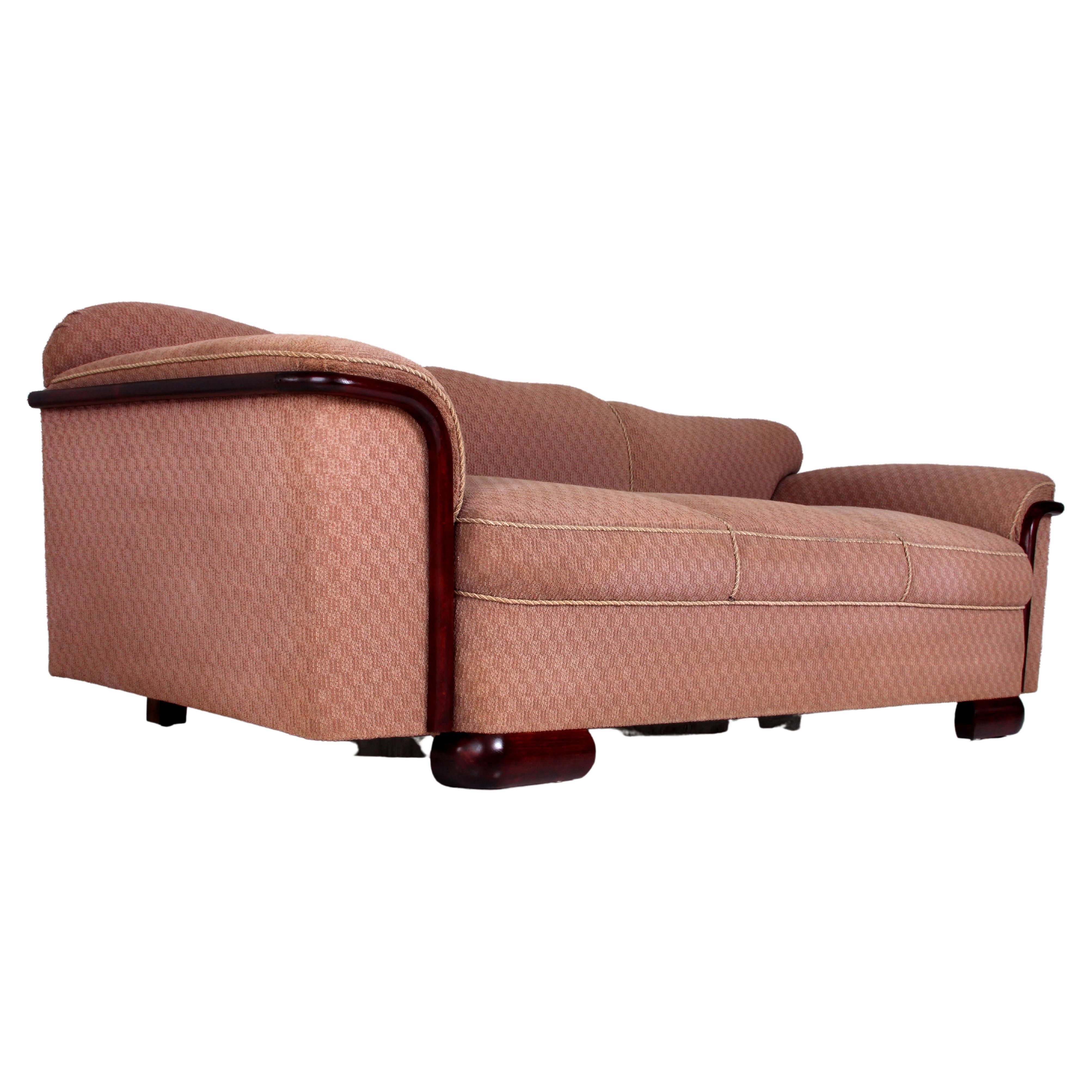 STRAIGHT classic art deco SOFA Dresden around 1930 or. fabric - wood refinished  For Sale 5