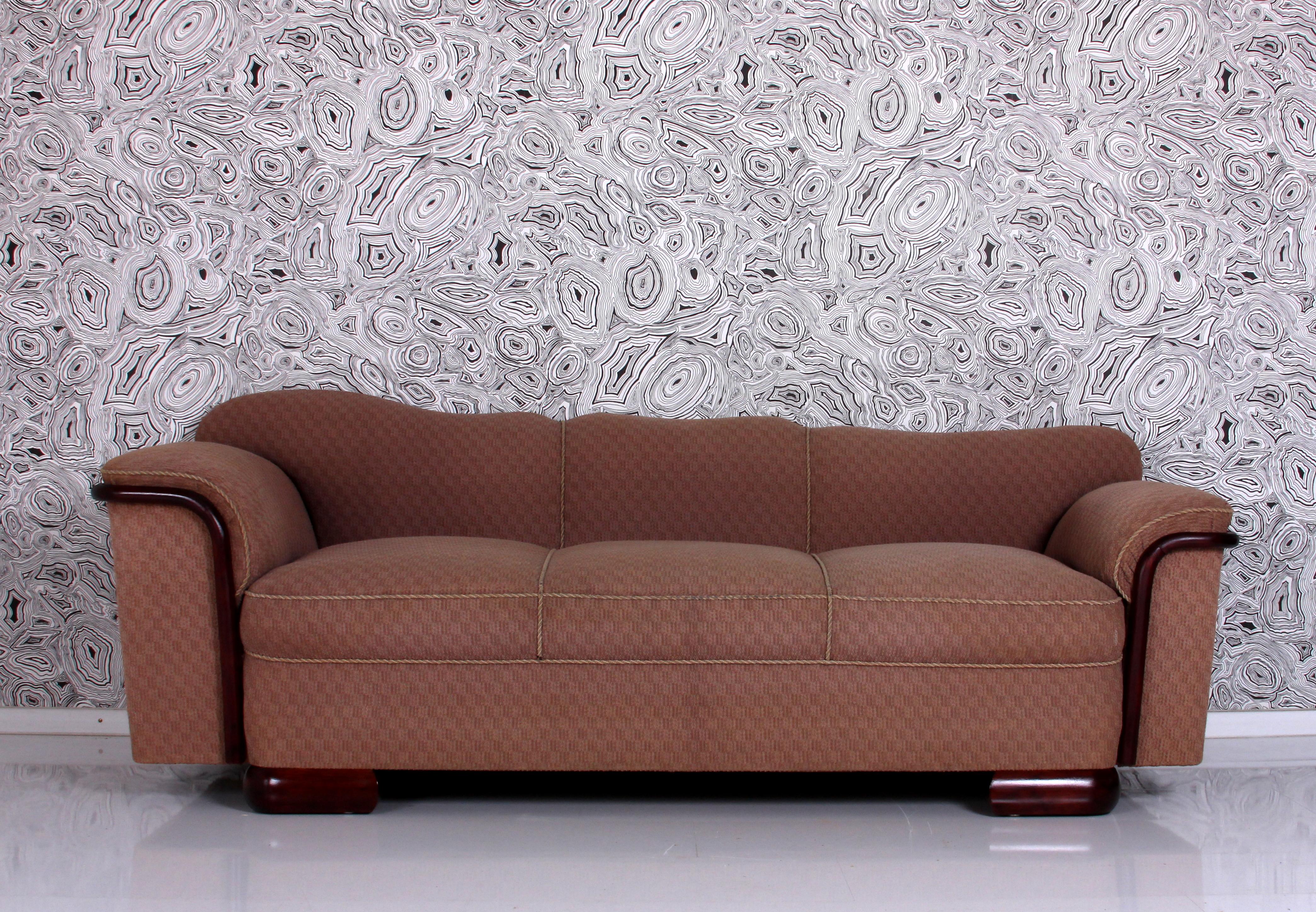 STRAIGHT classic art deco SOFA Dresden around 1930 or. fabric - wood refinished  For Sale 8