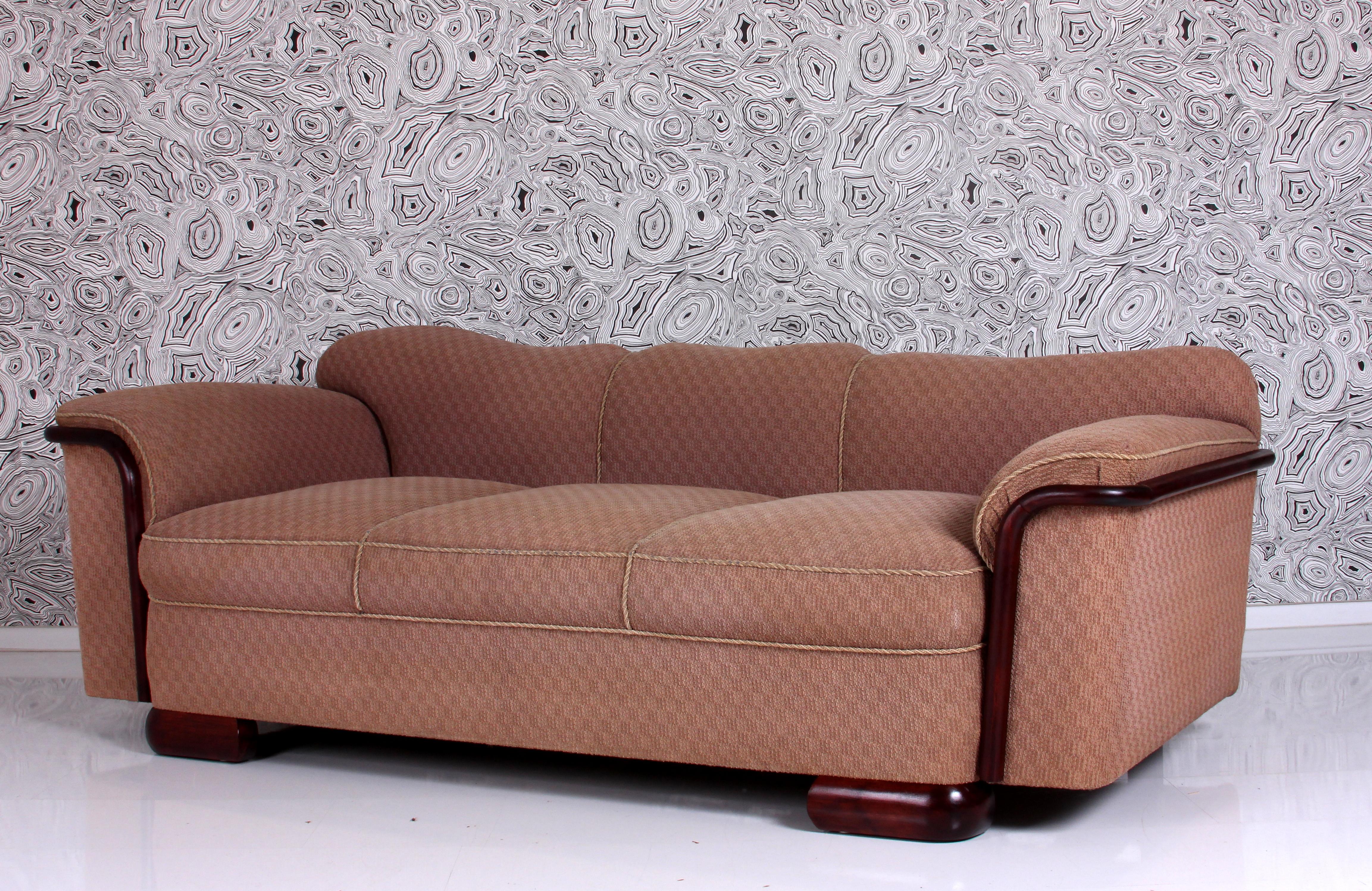 STRAIGHT classic art deco SOFA Dresden around 1930 or. fabric - wood refinished  For Sale 9