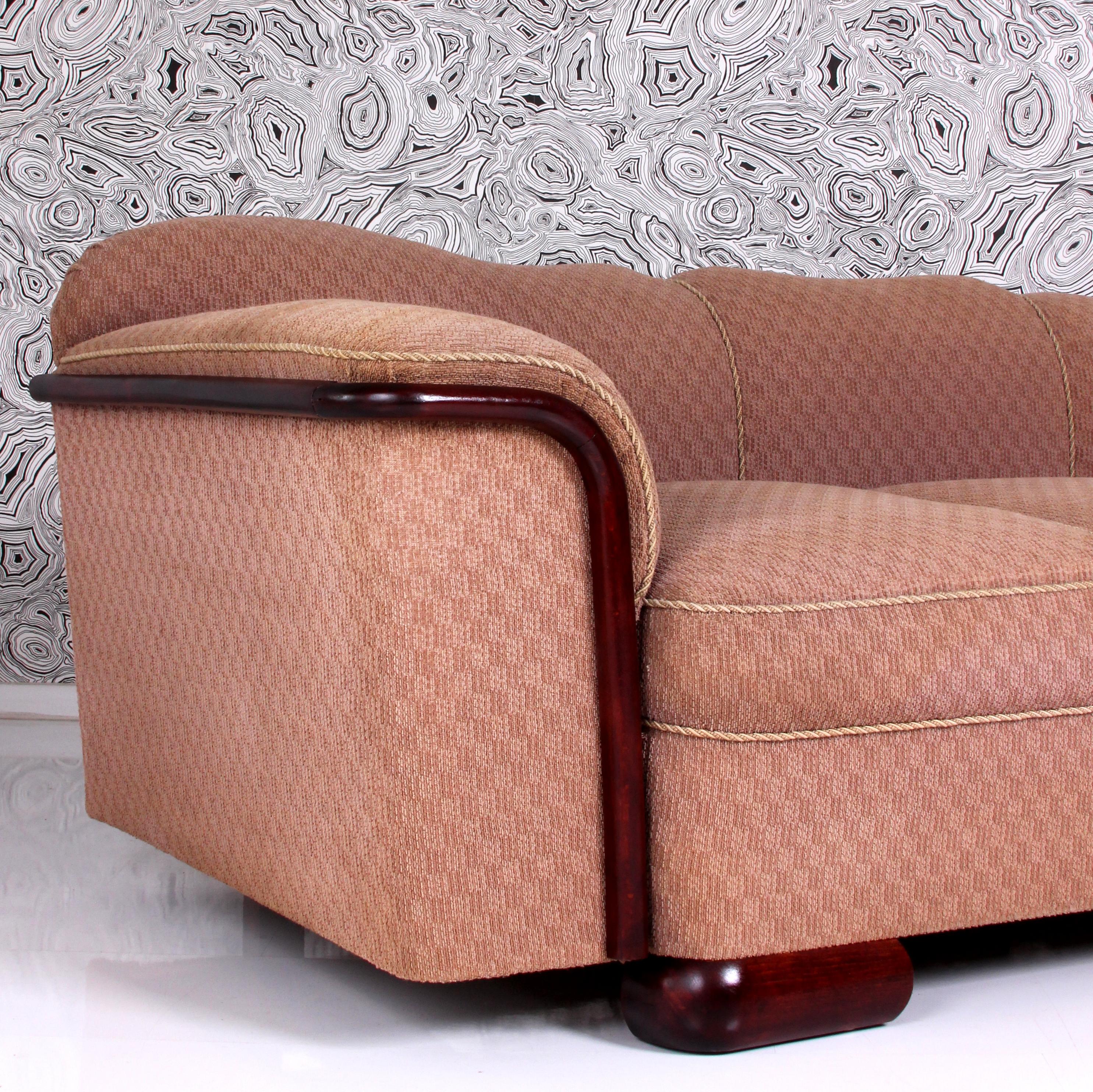 Mid-20th Century STRAIGHT classic art deco SOFA Dresden around 1930 or. fabric - wood refinished  For Sale