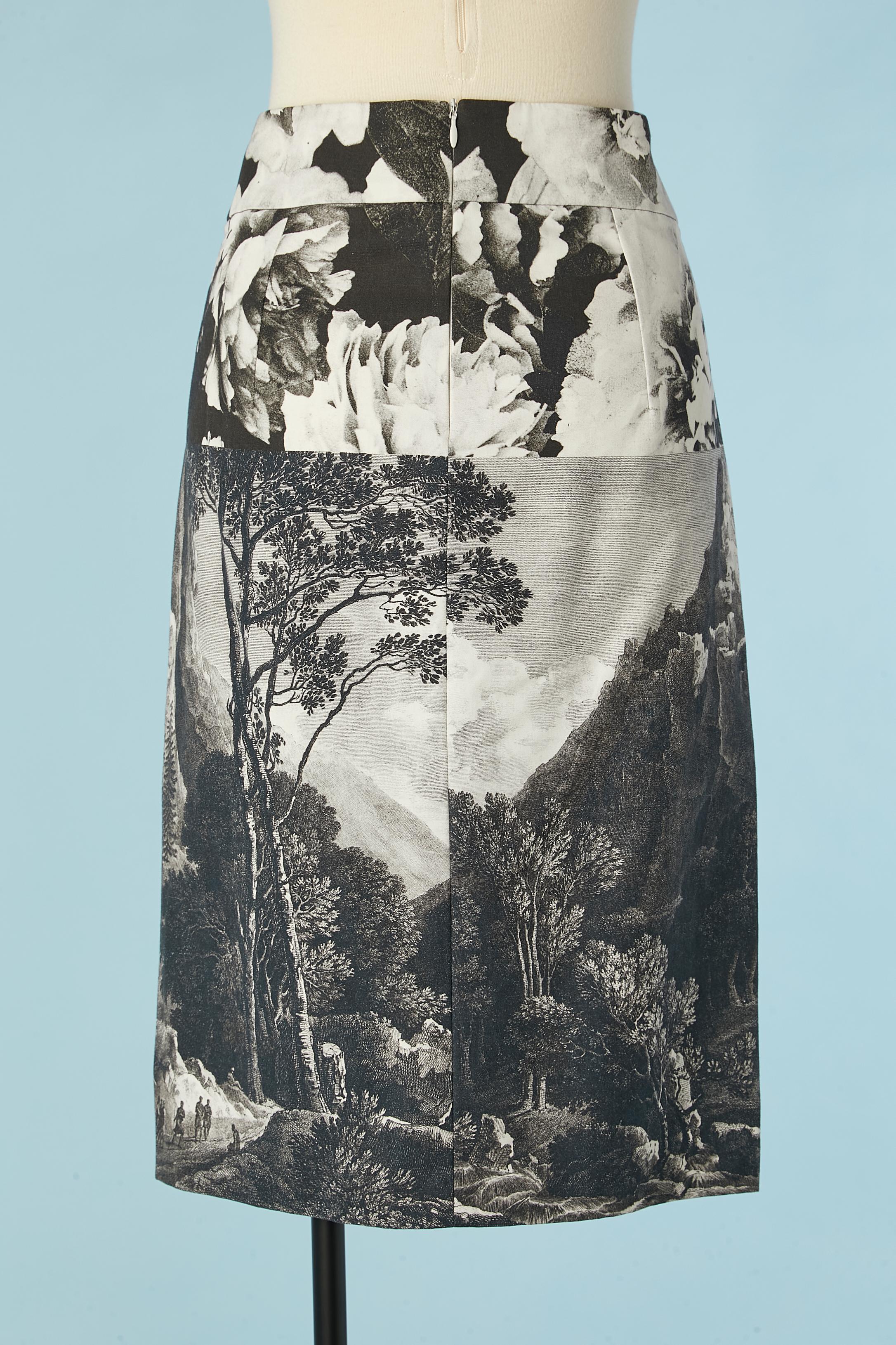Falda recta de algodón y seda con estampado Toile de Jouy Dries van Noten en Excelente estado para la venta en Saint-Ouen-Sur-Seine, FR
