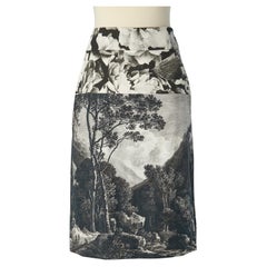 Gonna dritta in cotone e seta con motivo Toile de Jouy Dries Van Noten