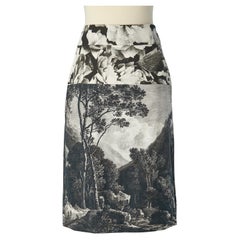 Straight cotton and silk skirt with Toile de Jouy pattern Dries Van Noten 