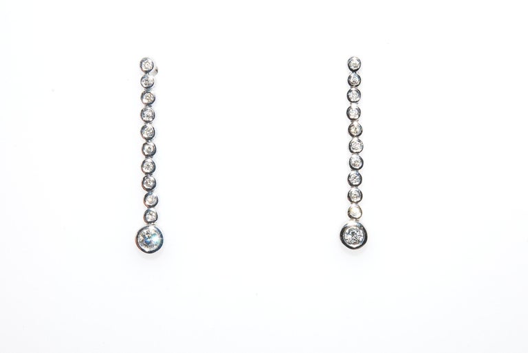 Straight Dangle Diamond Earrings in 14 Karat White Gold For Sale at 1stDibs