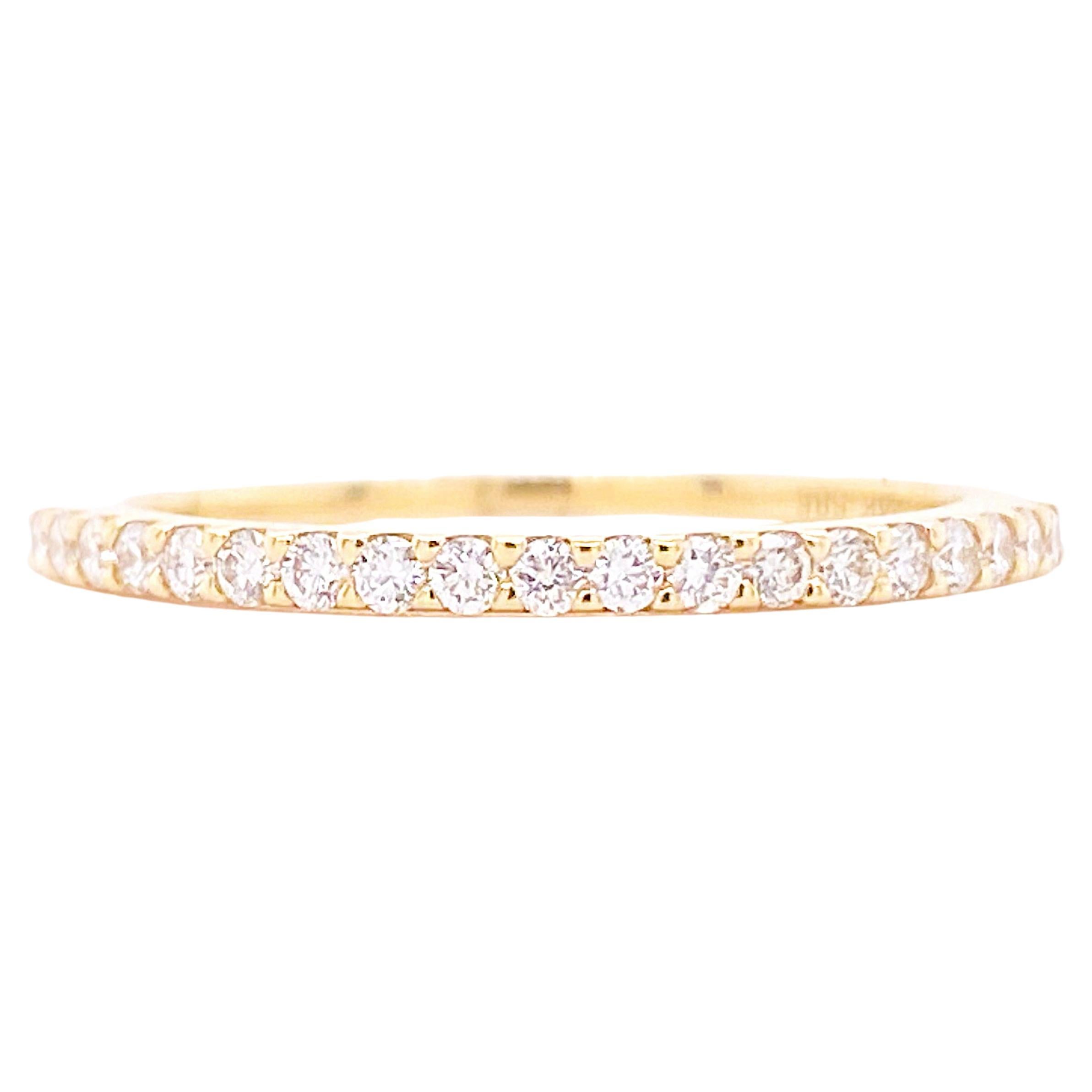 Straight Diamond Band, Yellow Gold, Wedding Ring or Stack Ring, Shared Prongs For Sale