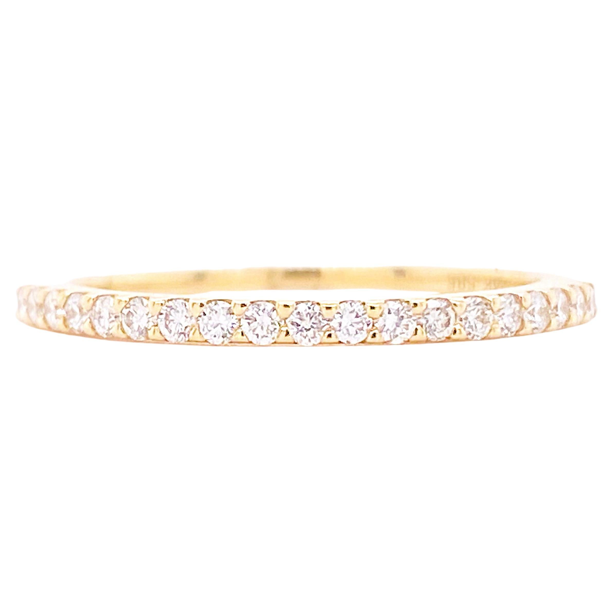 Alianza de Diamantes Recta, Oro Amarillo, Alianza de Boda o Apilable, Garras Compartidas