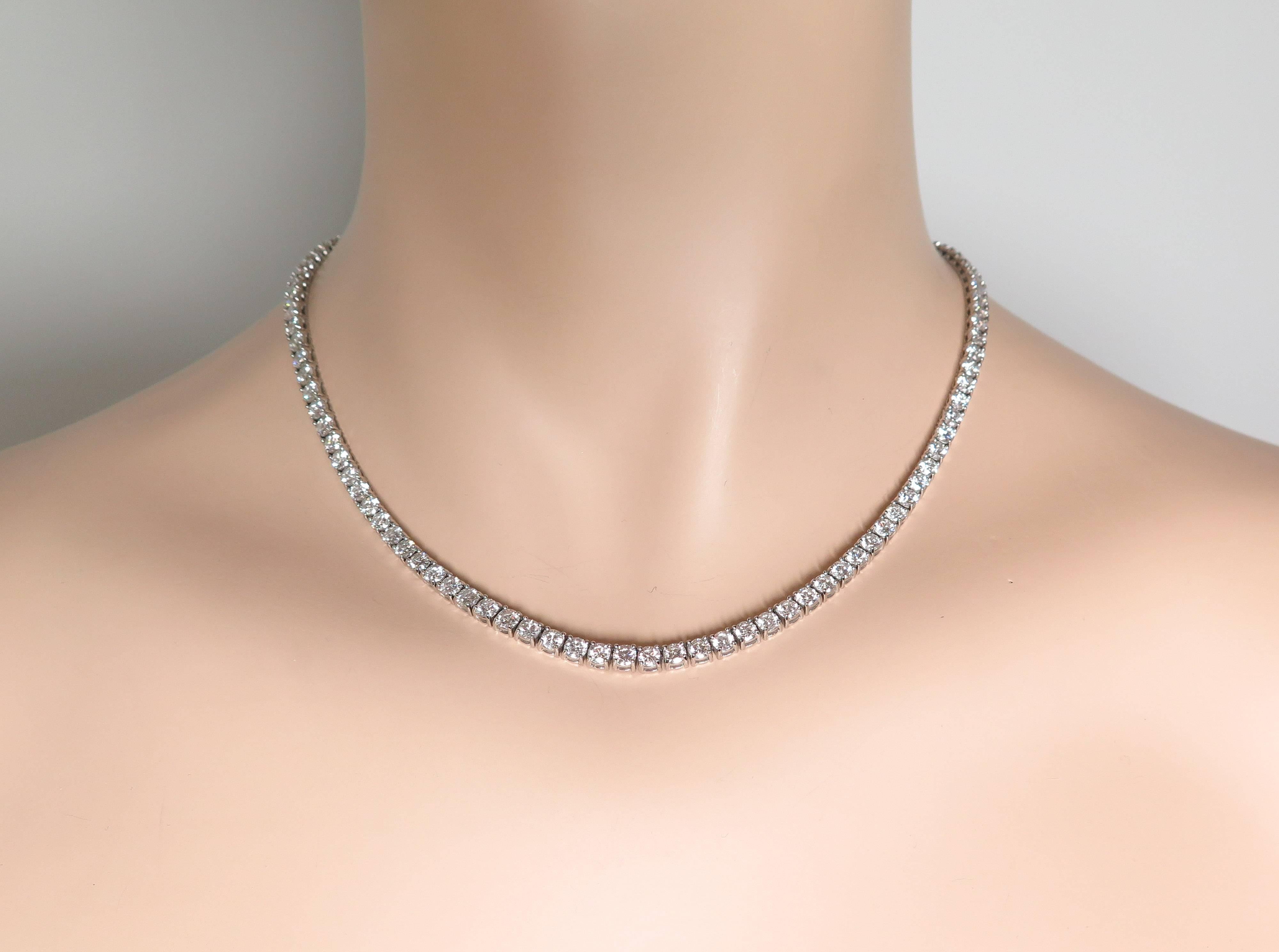 Round Cut Straight Diamond Line White Gold Necklace
