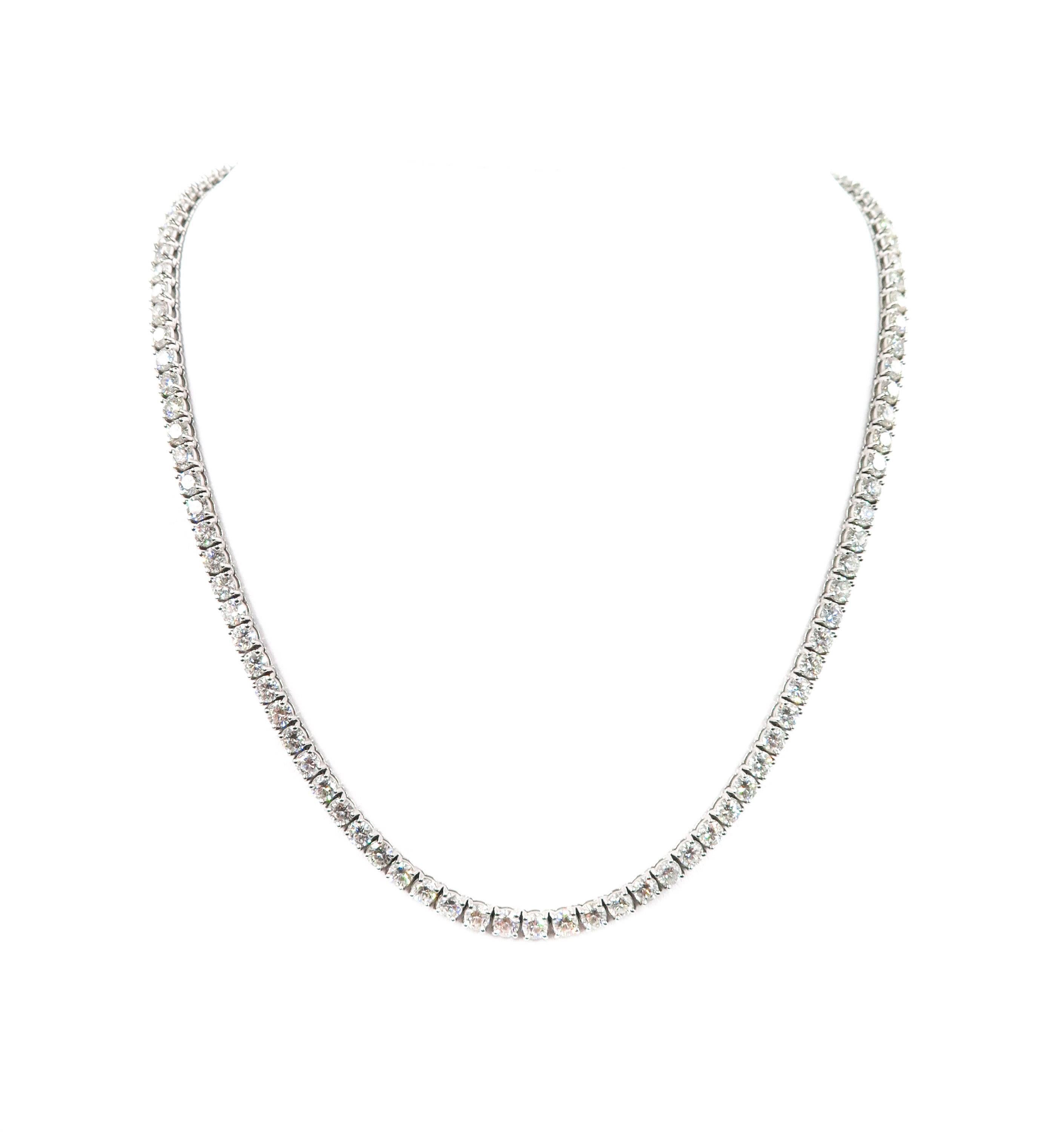 Straight Diamond Line White Gold Necklace In New Condition In Greenwich, CT