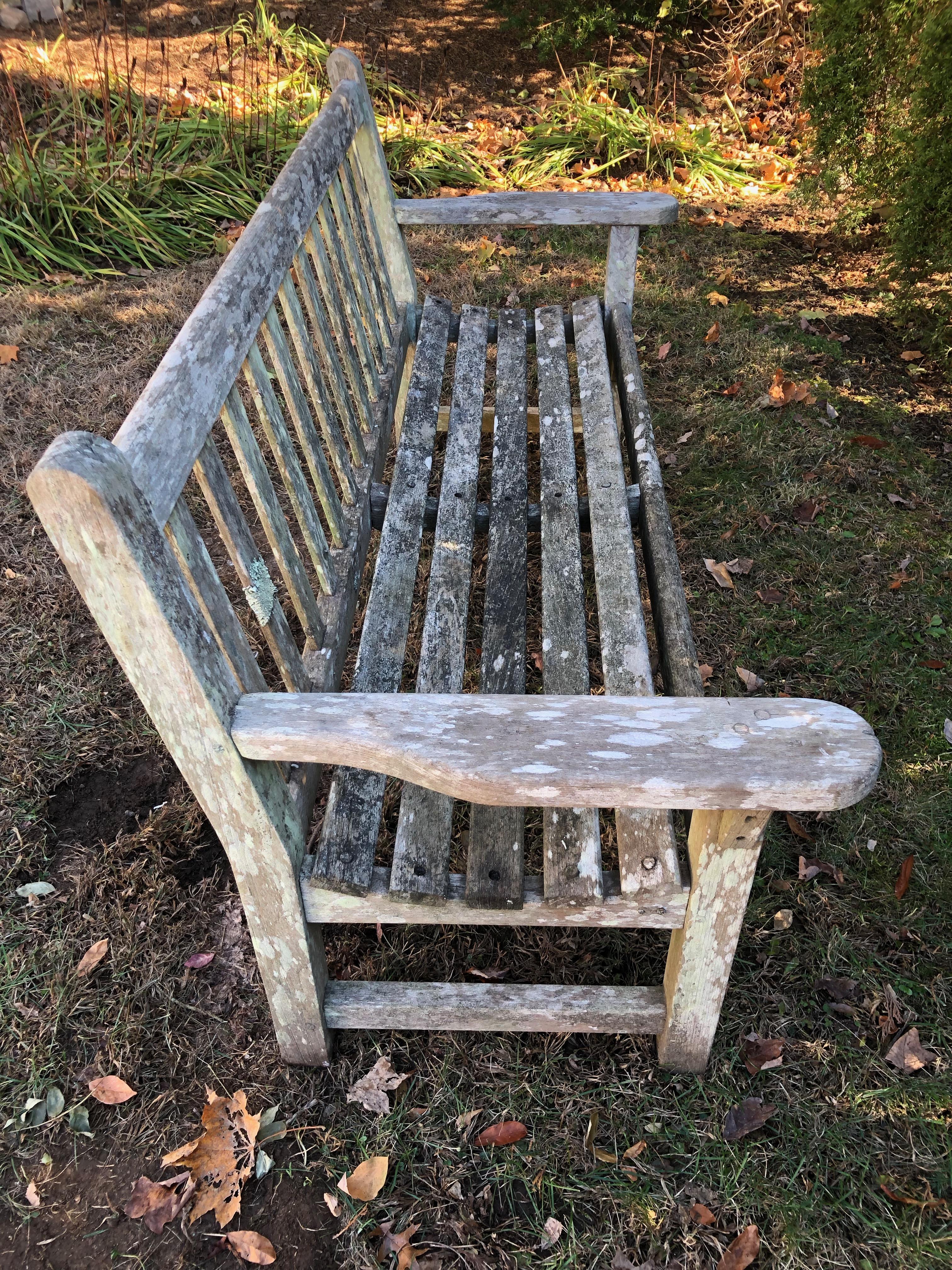 20th Century Weathered English Garden Bench in Teak