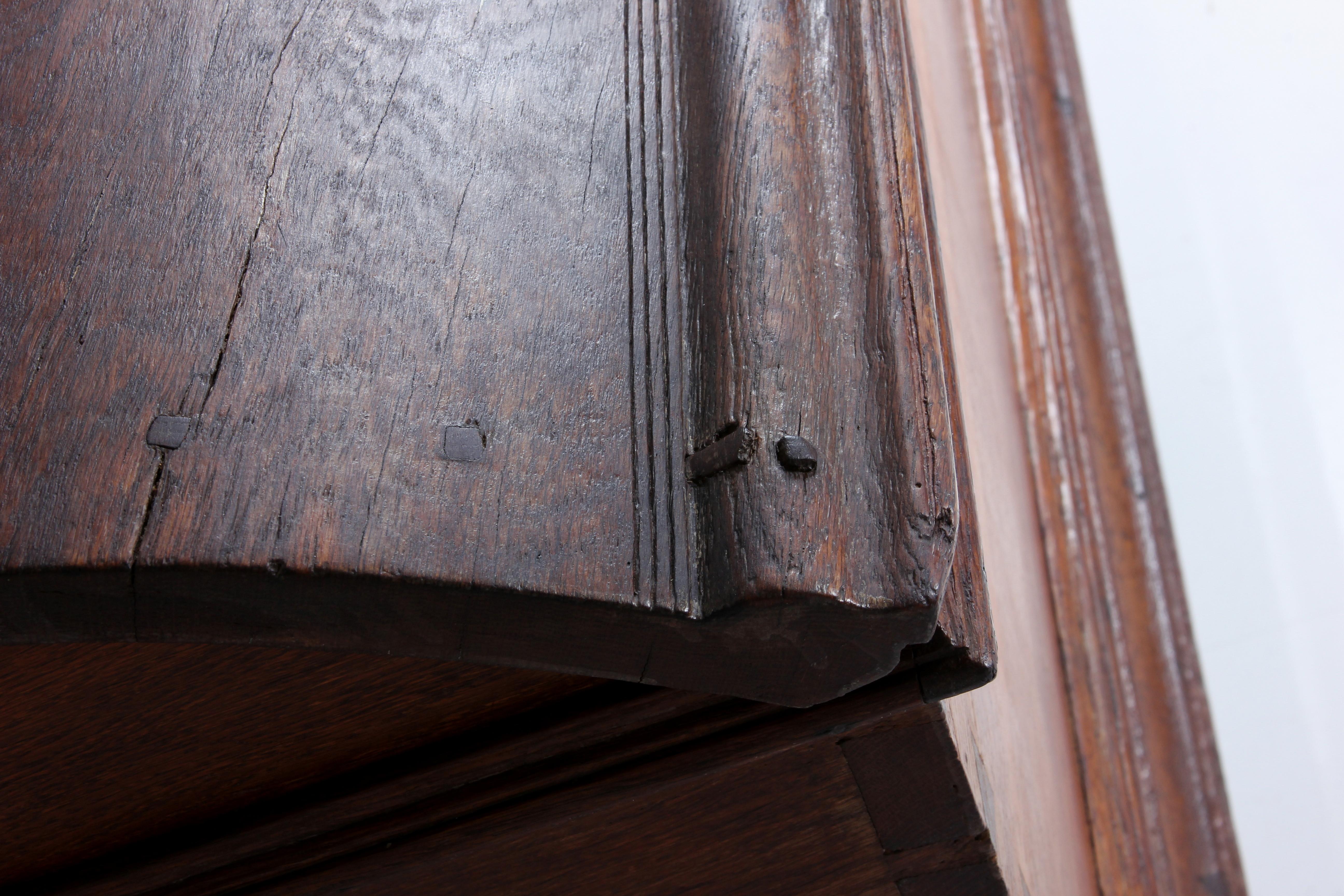 straight huge baroque oak dome top chest  ar. 1750 very heavy dovetail joints  For Sale 7