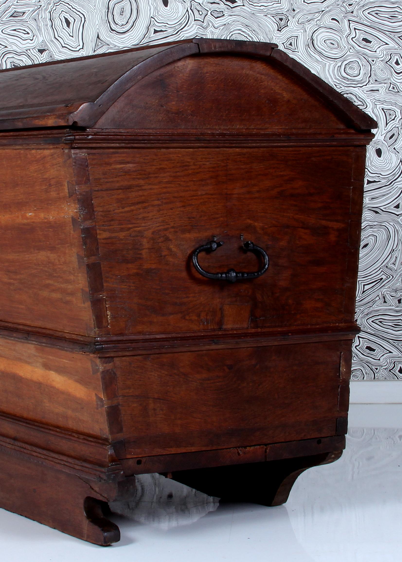 straight huge baroque oak dome top chest  ar. 1750 very heavy dovetail joints  For Sale 9