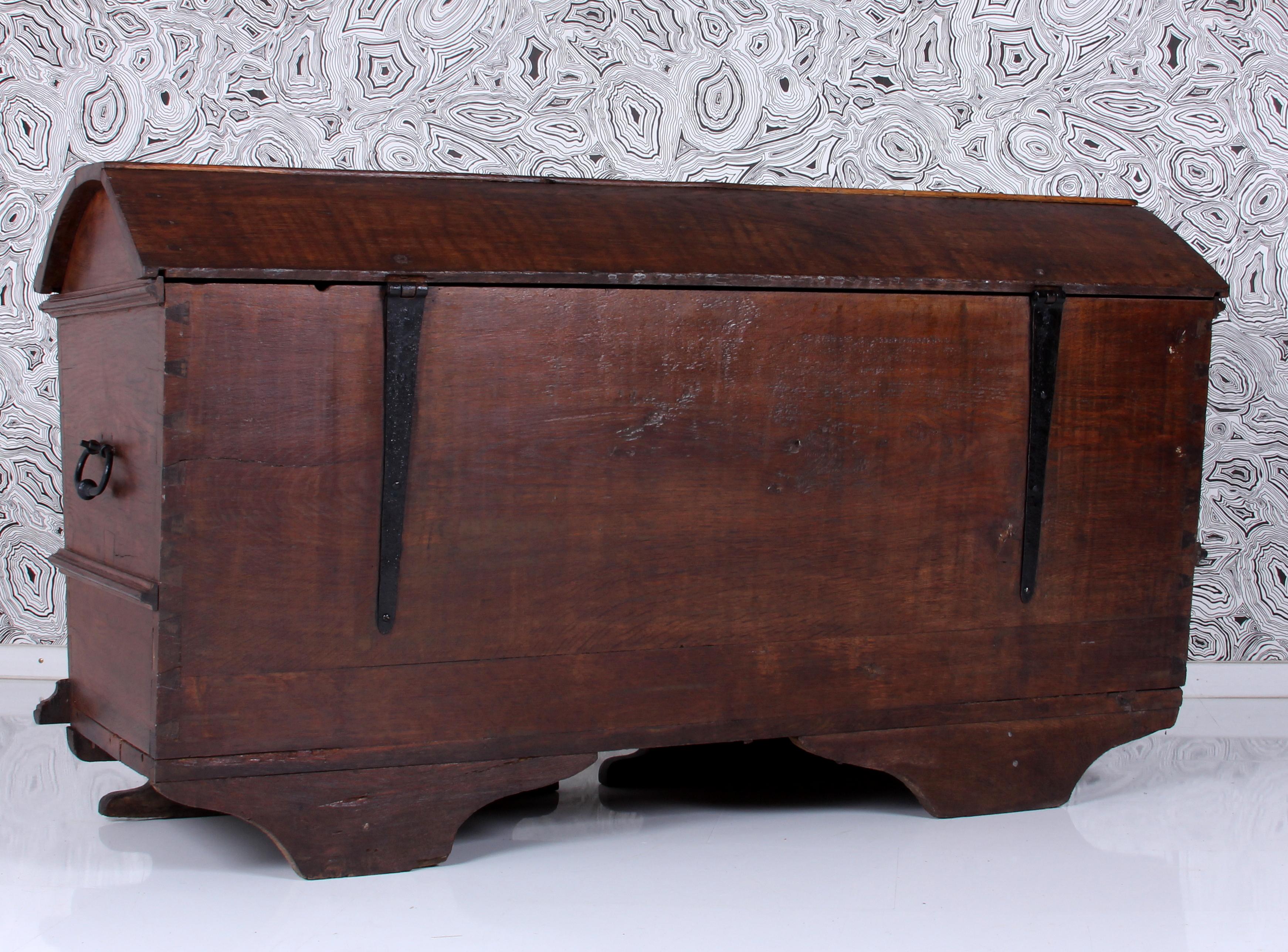straight huge baroque oak dome top chest  ar. 1750 very heavy dovetail joints  For Sale 10