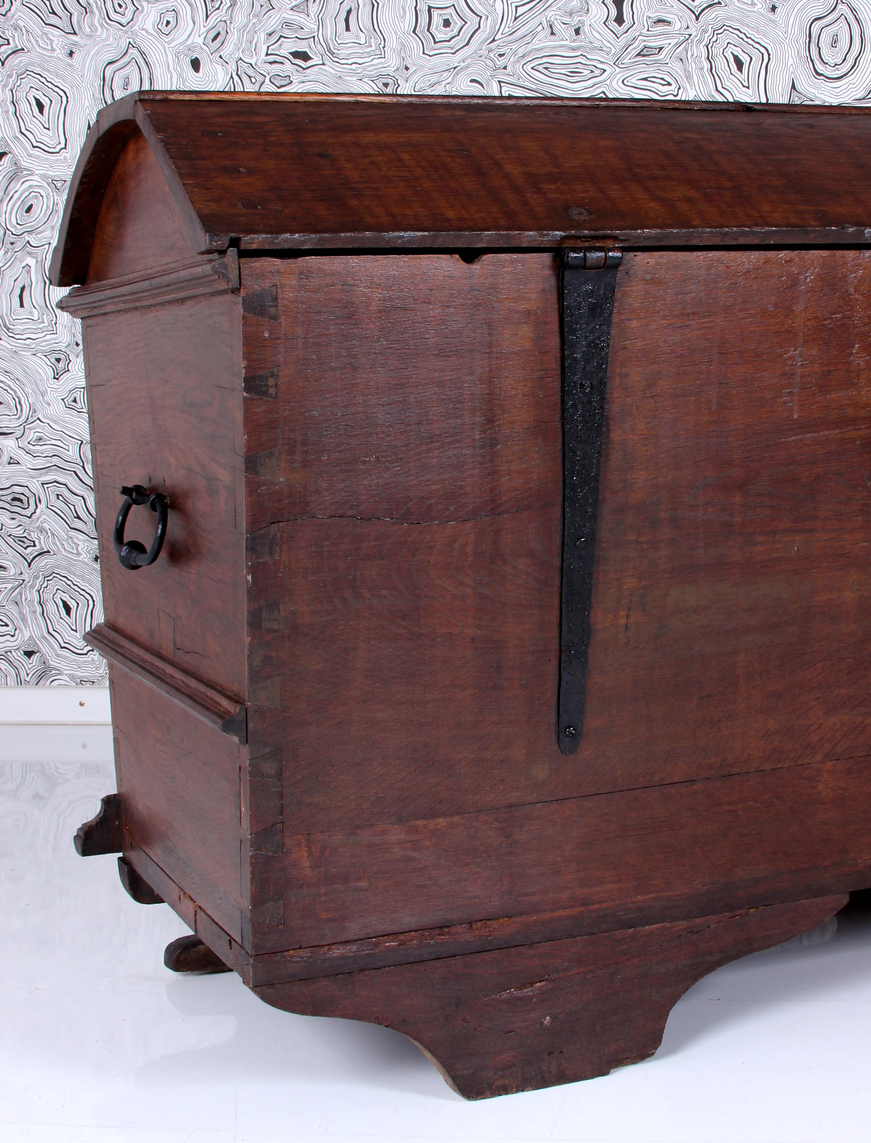 straight huge baroque oak dome top chest  ar. 1750 very heavy dovetail joints  For Sale 11