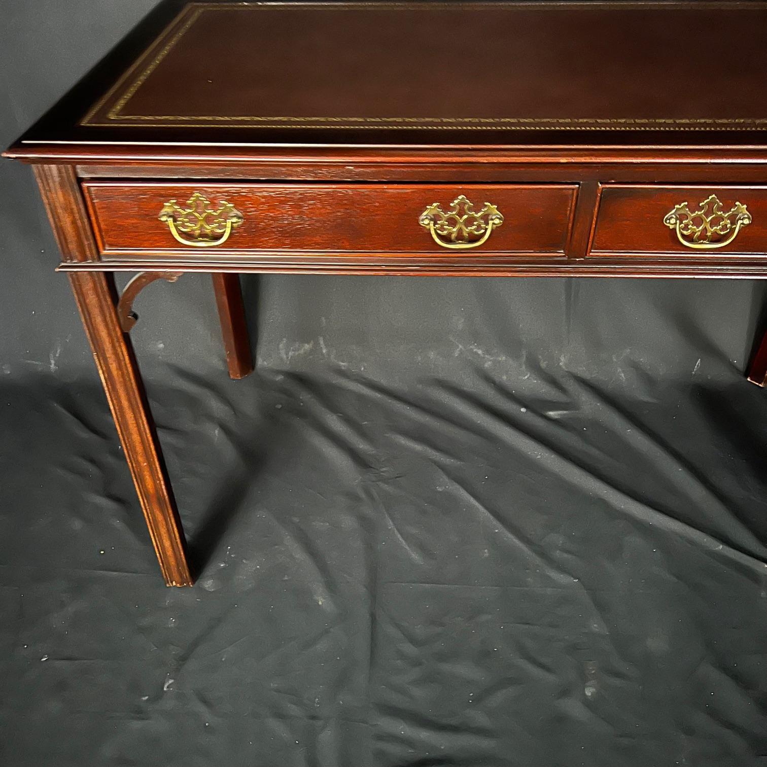  Straight Leg British Chippendale Style Library Desk or Writing Table  In Good Condition For Sale In Hopewell, NJ