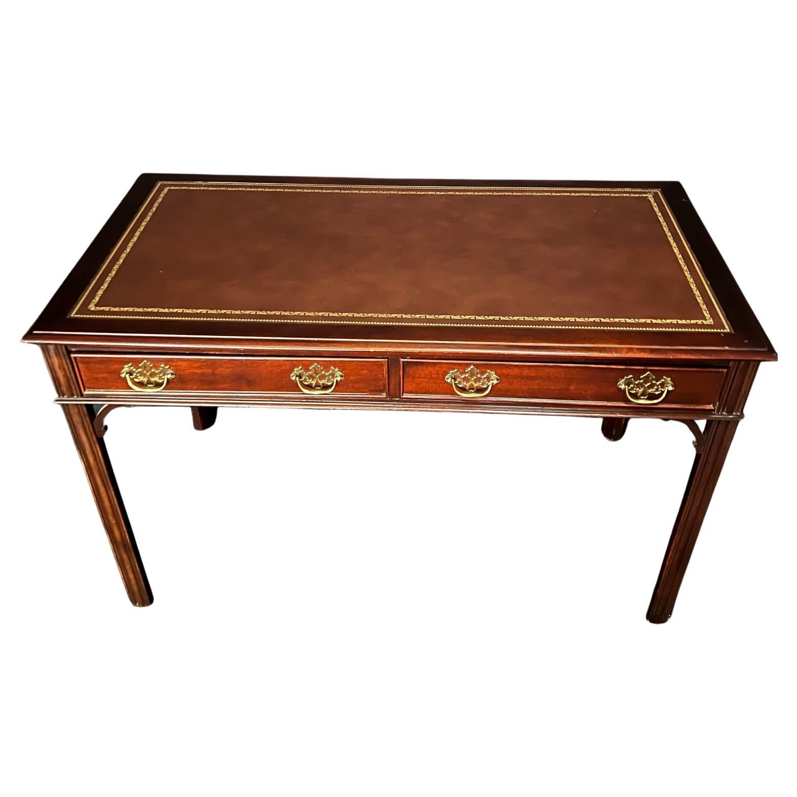  Straight Leg British Chippendale Style Library Desk or Writing Table  For Sale