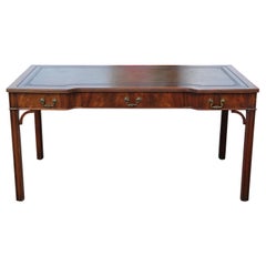 Straight Leg Chippendale Leather Wood and Hogan Writing Library Desk