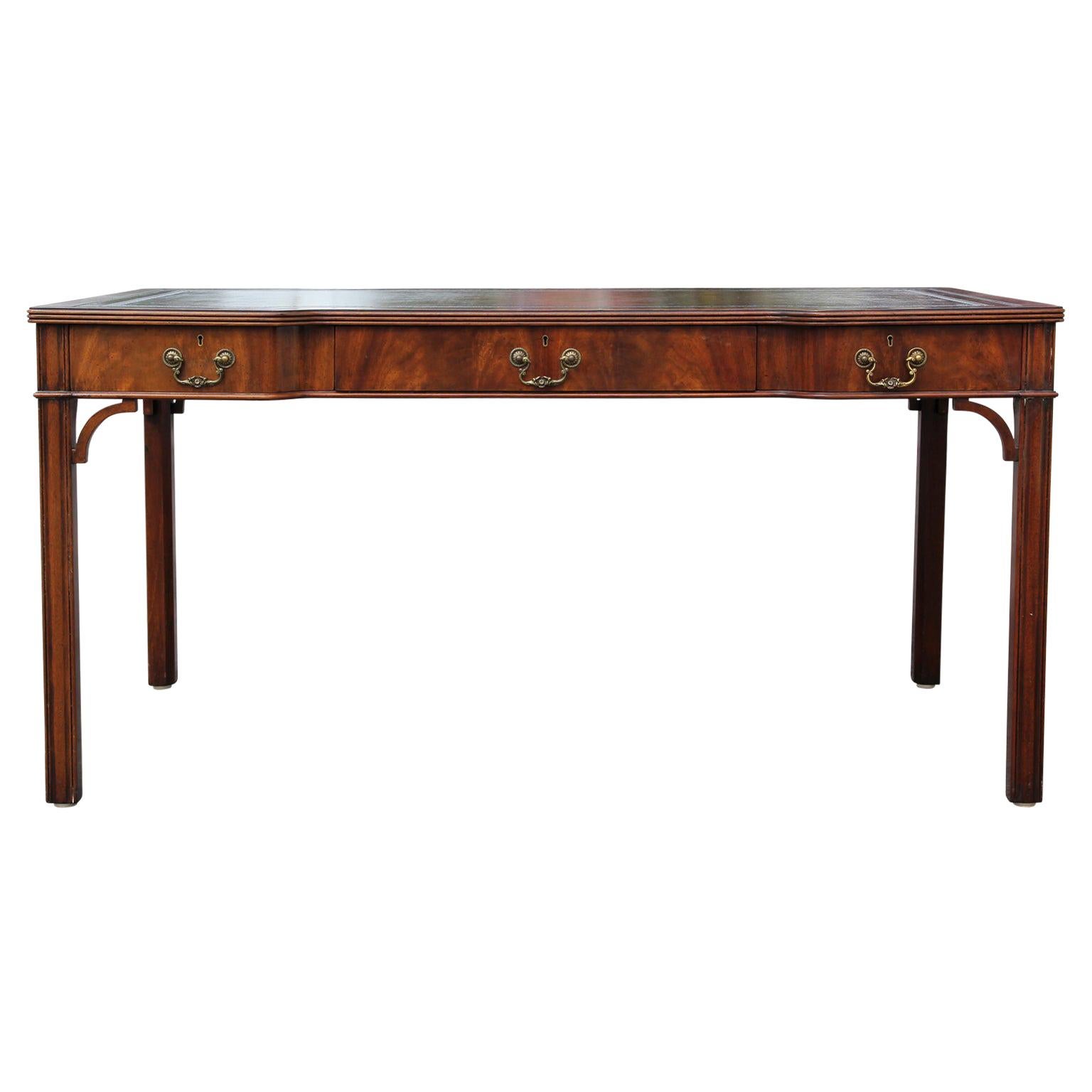 Straight Leg Chippendale Leather Wood and Hogan Writing Library Desk