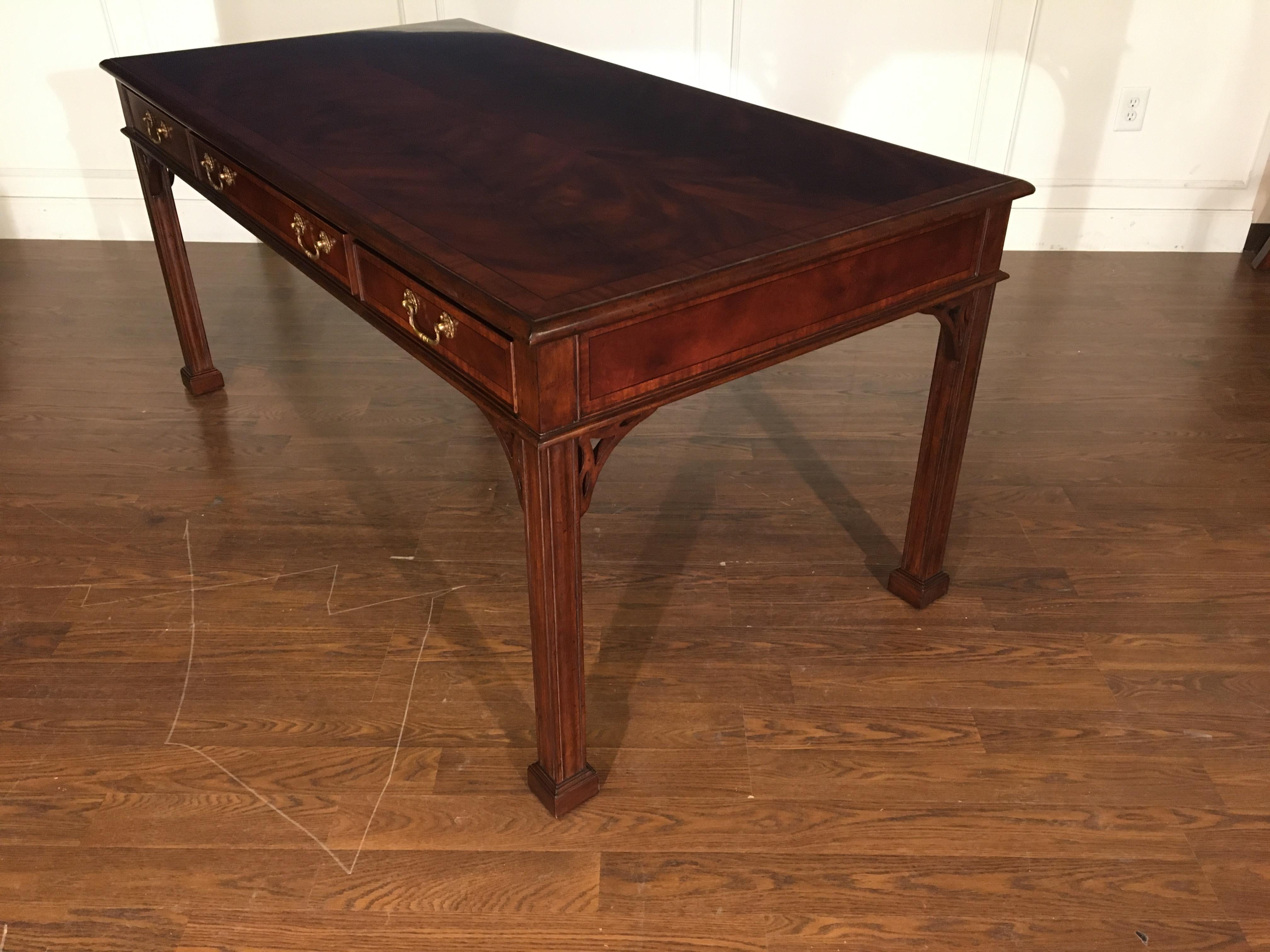 Straight Leg Chippendale Style Library Writing Desk by Leighton Hall For Sale 2