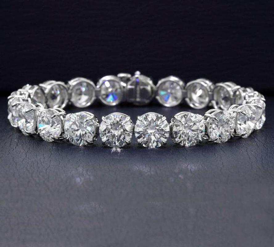 Pulsera Línea Recta con Diamantes Brillantes Redondos Contemporáneo en venta