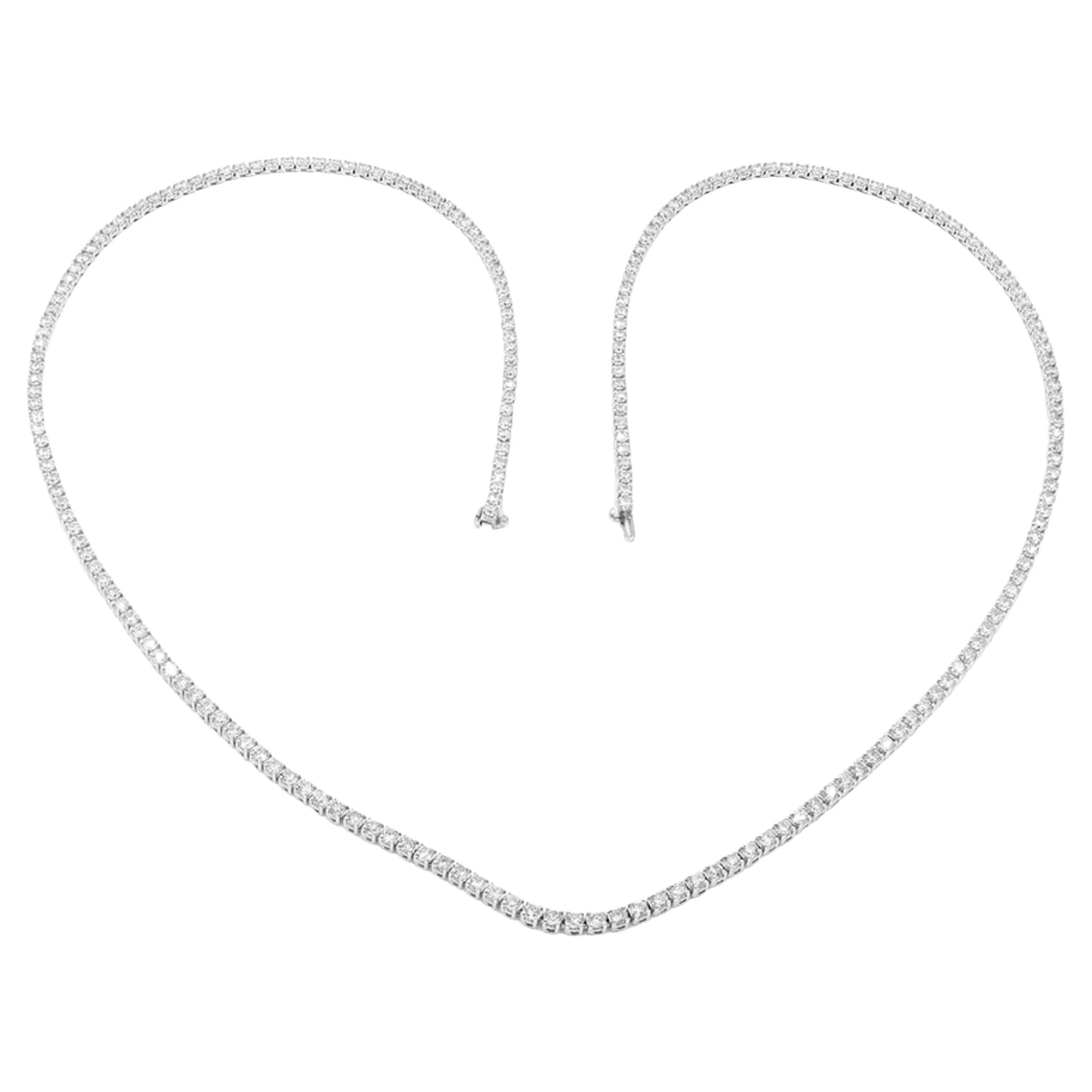 Straight Line Diamond Tennis Necklace in 18K White Gold, 5.25 Carats, 18"