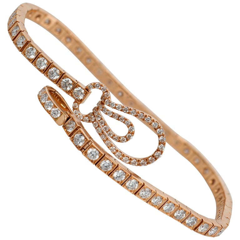 Straight Line Rose Gold Diamond Tennis Bracelet For Sale at 1stdibs