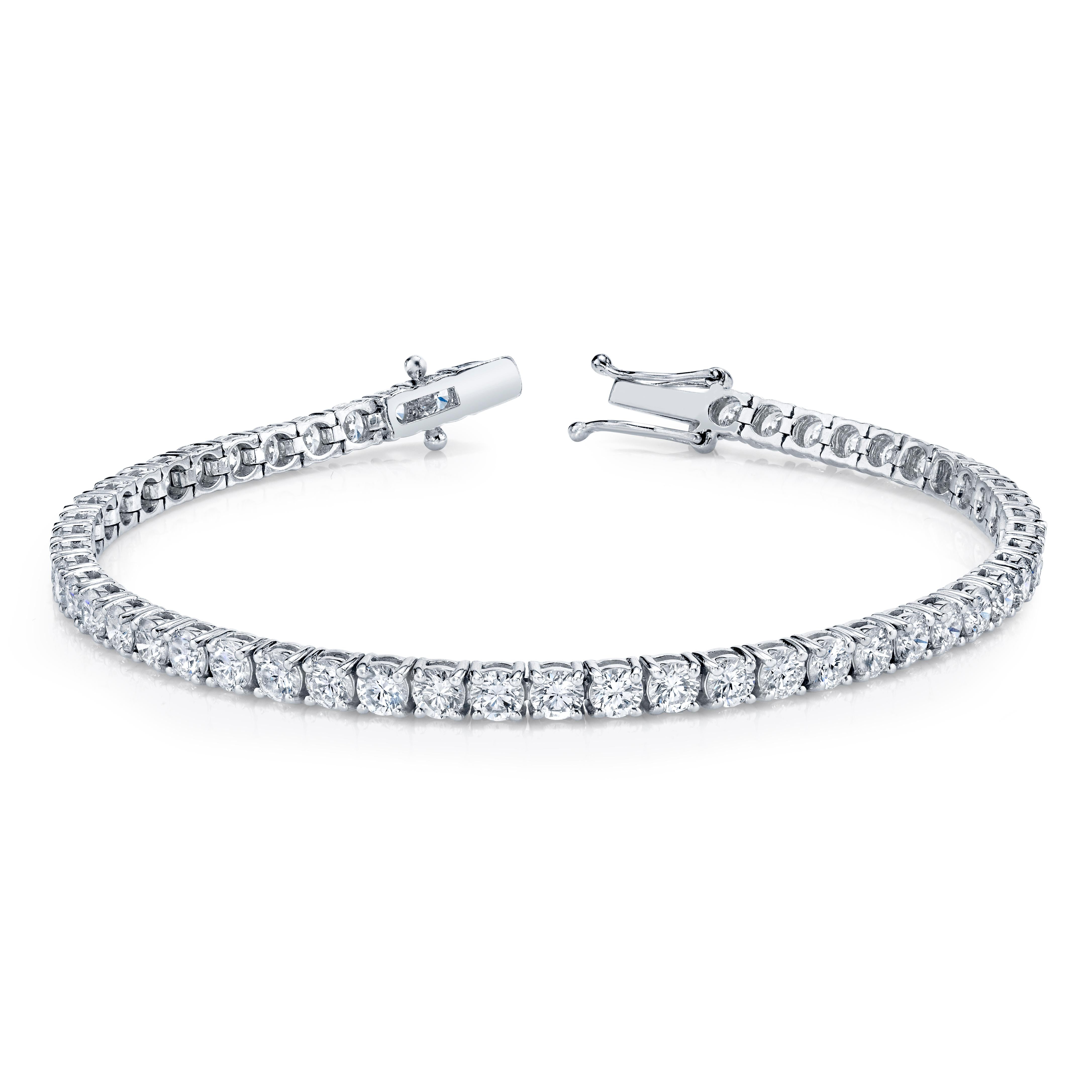 Round Brilliant Cut Diamonds set in 18k white gold 4-prong bracelet
44 stones 10.88 carat total weight
Length - 7 inches 