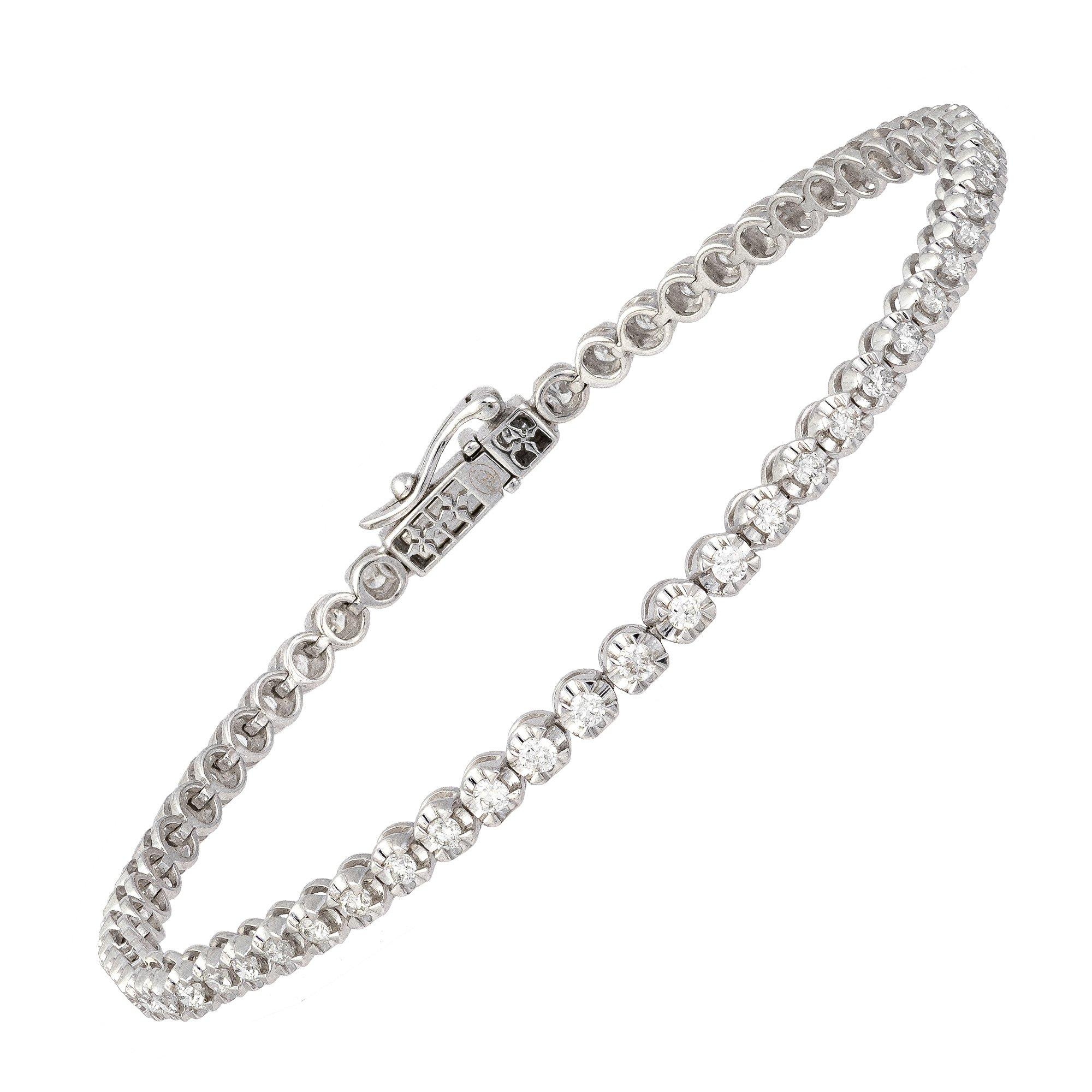 Round Cut Straight Line Setting Tennis Bracelet 18K White Gold Diamond for Her For Sale