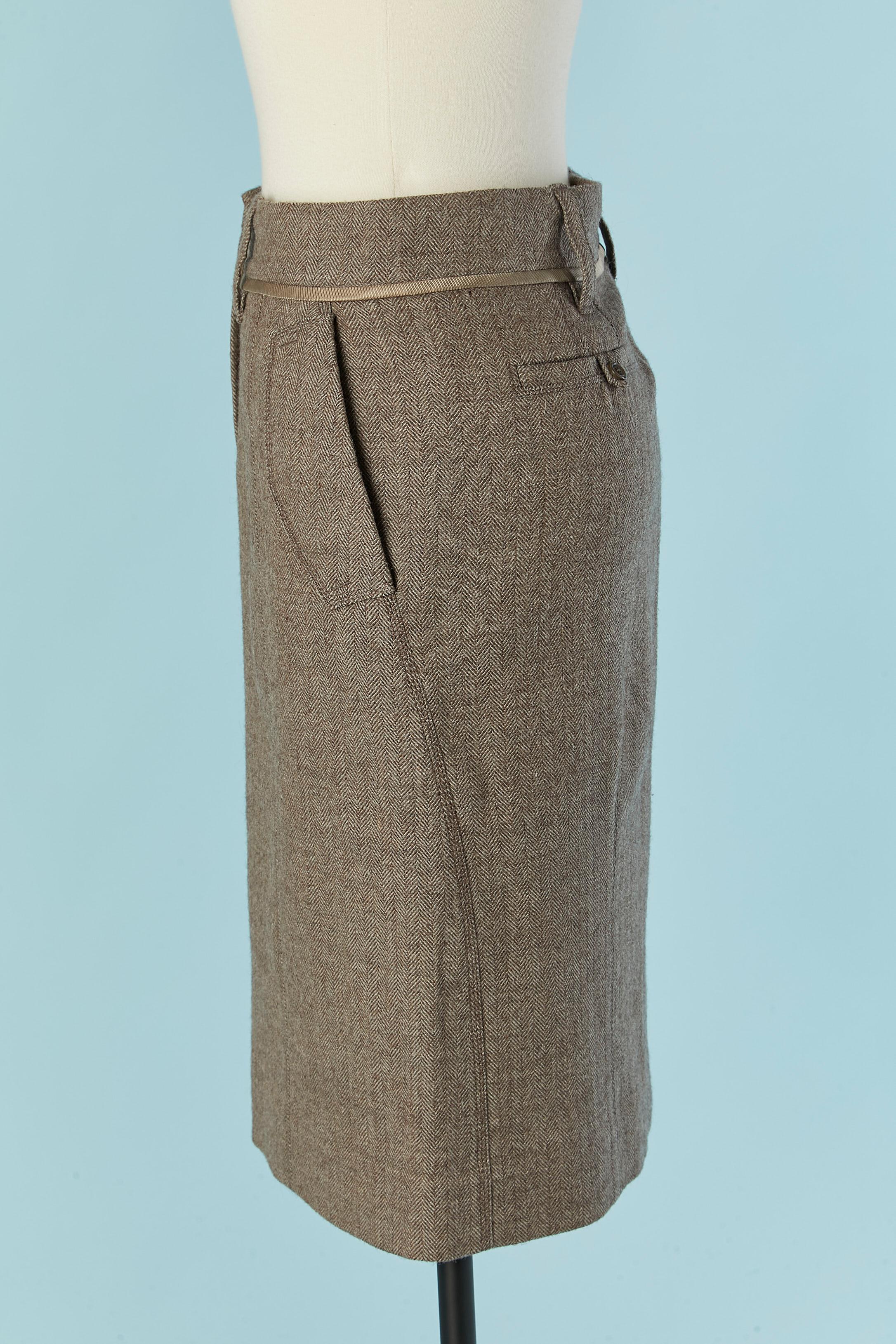 Falda recta de lana beige chevron LOUIS VUITON en Excelente estado para la venta en Saint-Ouen-Sur-Seine, FR