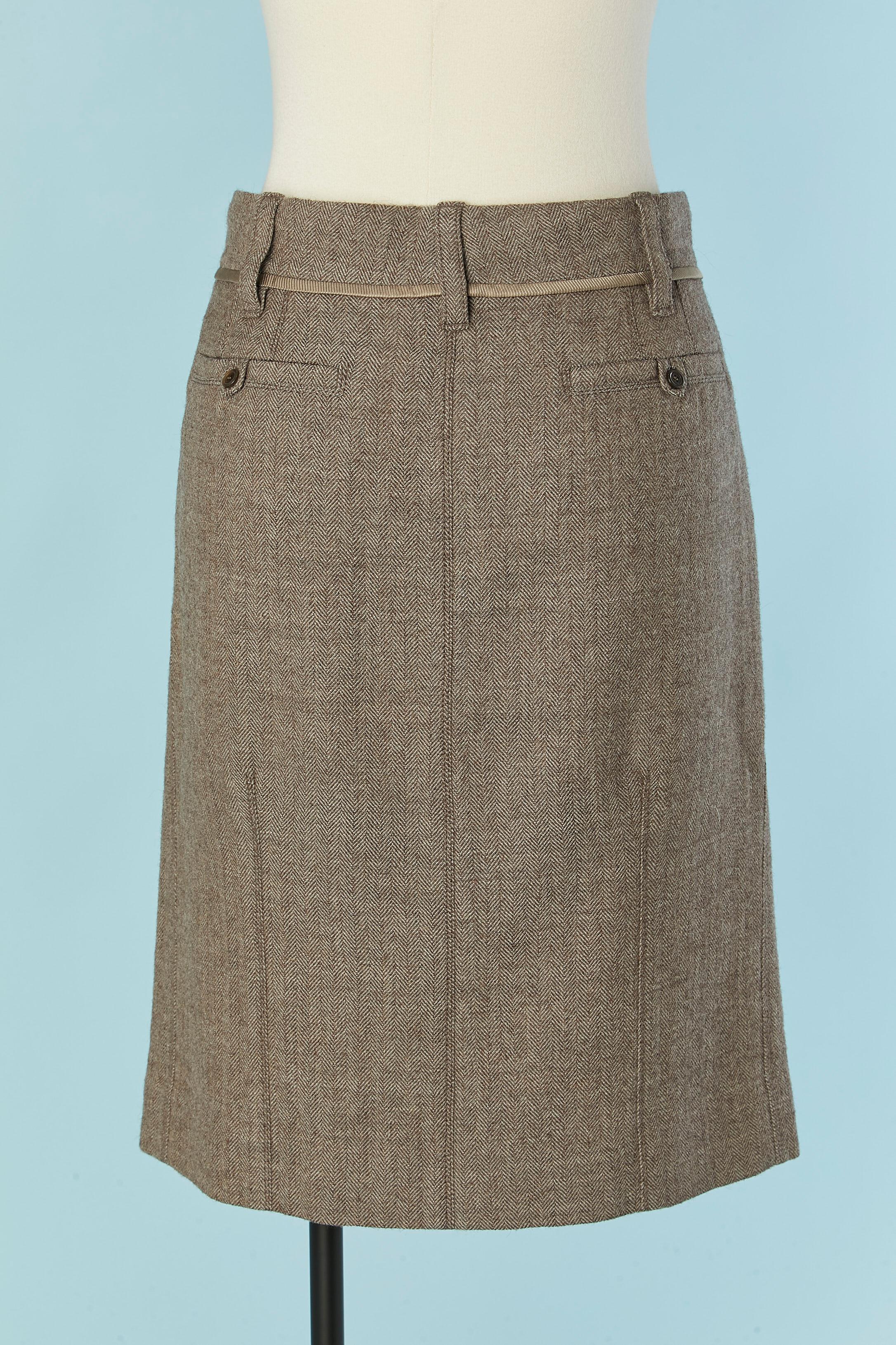 Falda recta de lana beige chevron LOUIS VUITON en venta 1