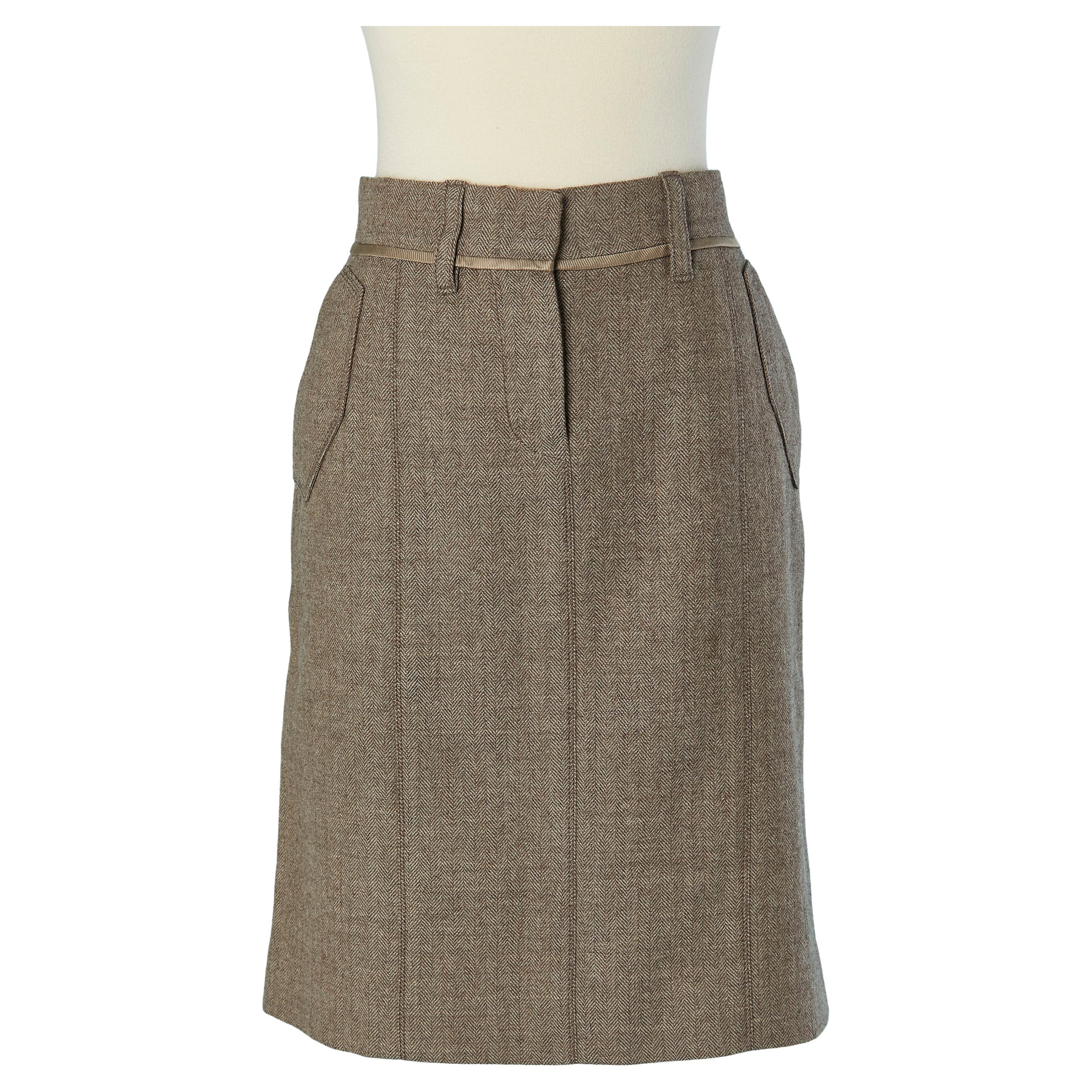 Falda recta de lana beige chevron LOUIS VUITON en venta