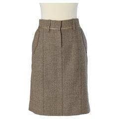 Falda recta de lana beige chevron LOUIS VUITON