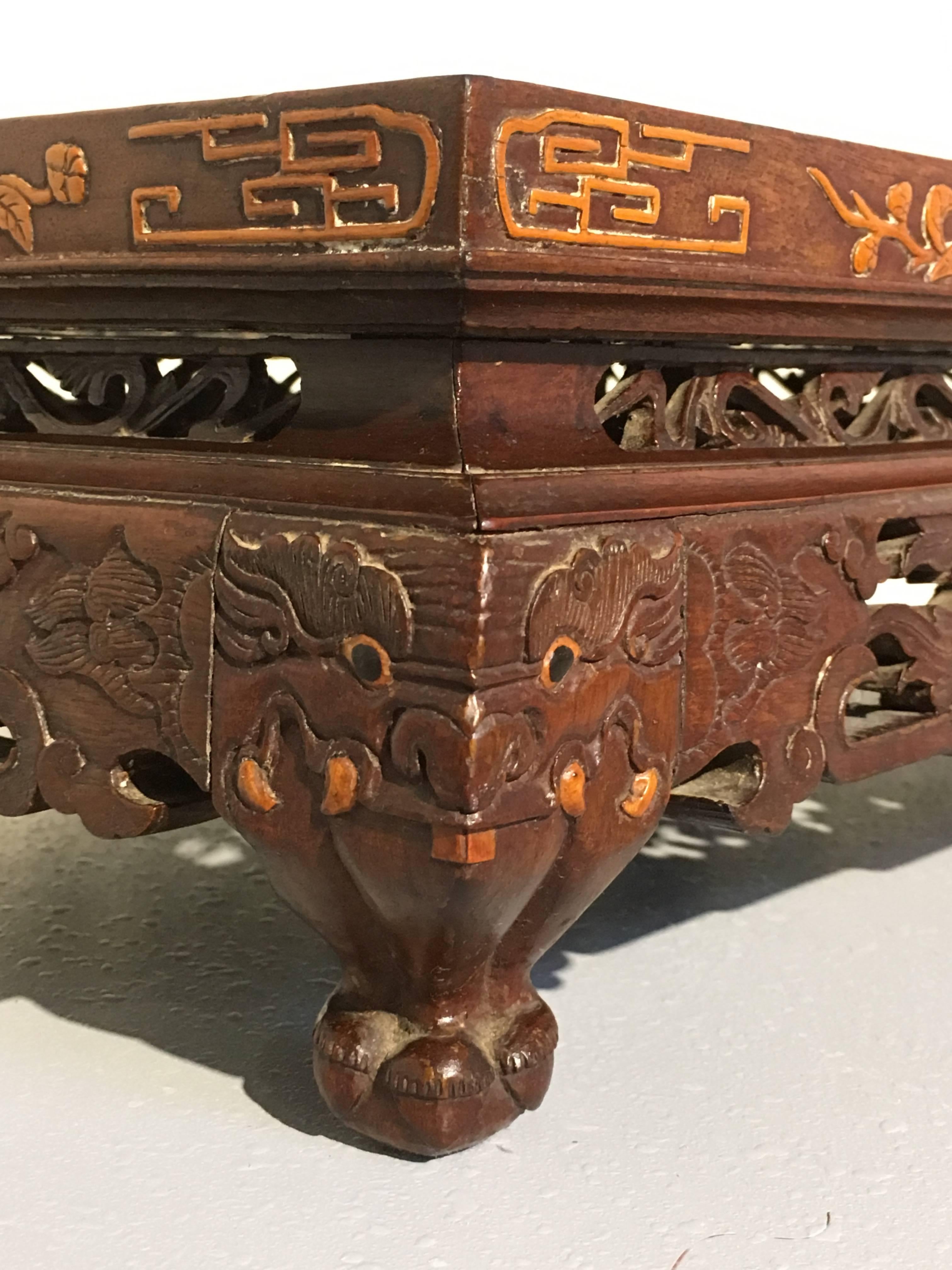 Straits Chinese Carved Hardwood Bamboo Inlay Display Stand, circa 1900 For Sale 1