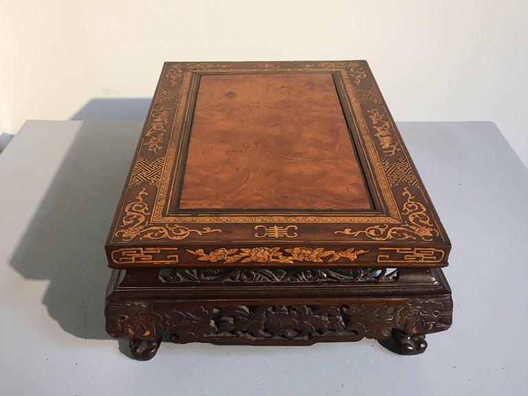 Straits Chinese Carved Hardwood Bamboo Inlay Display Stand, circa