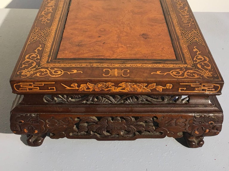 Straits Chinese Carved Hardwood Bamboo Inlay Display Stand, circa
