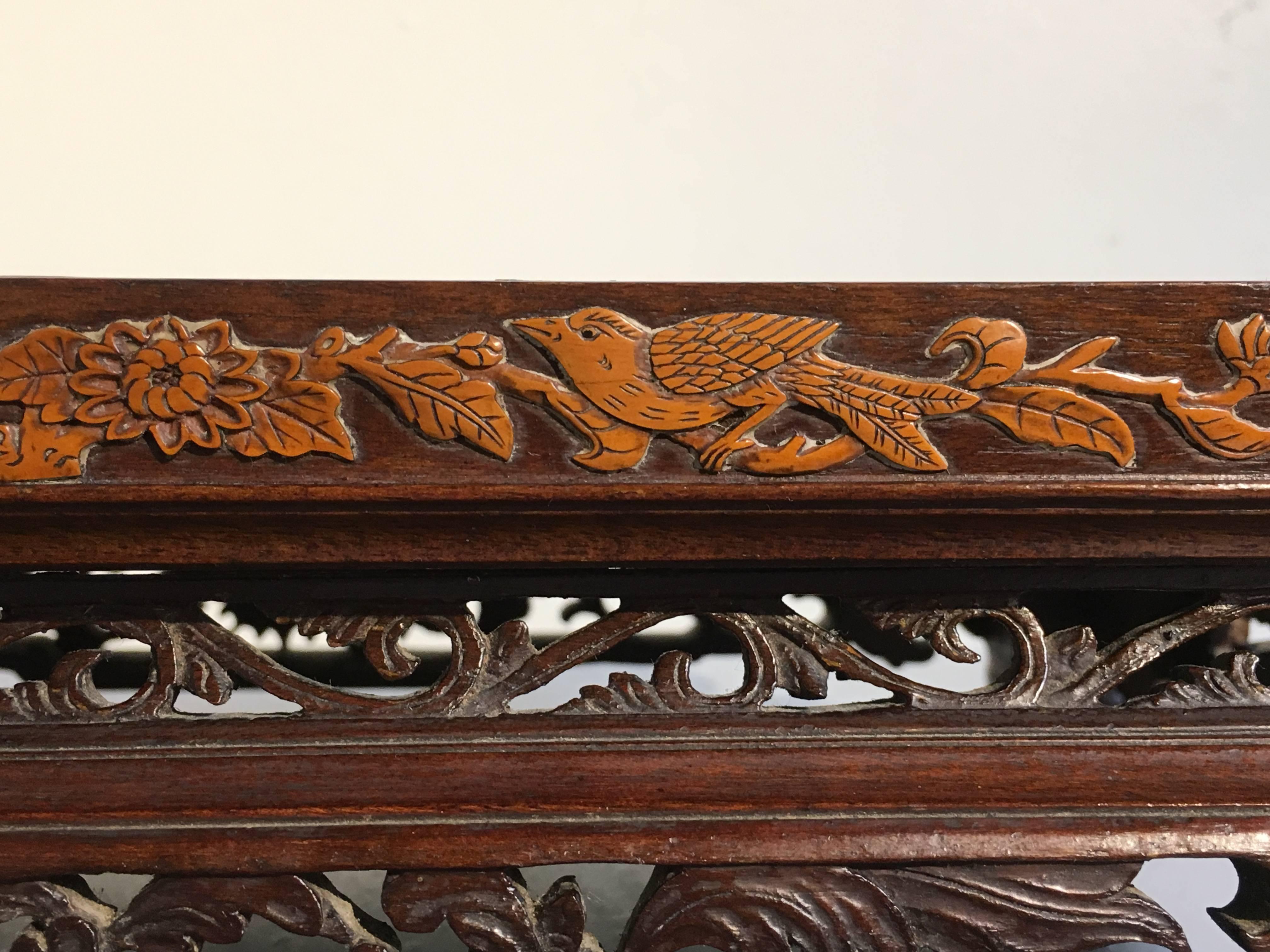 20th Century Straits Chinese Carved Hardwood Bamboo Inlay Display Stand, circa 1900 For Sale