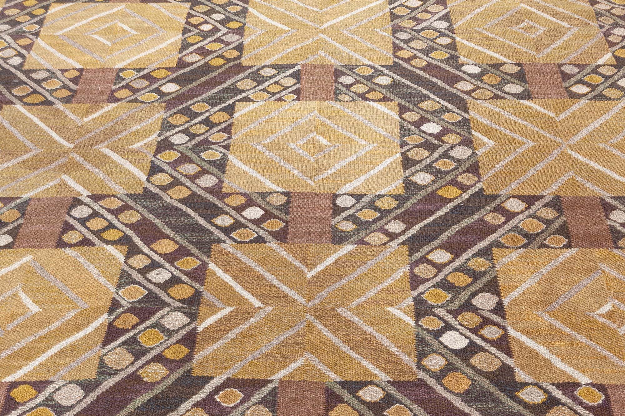 Scandinavian “Strålar Gul” Vintage Swedish Flat-Weave Rug by Marianne Richter c. 1950s For Sale