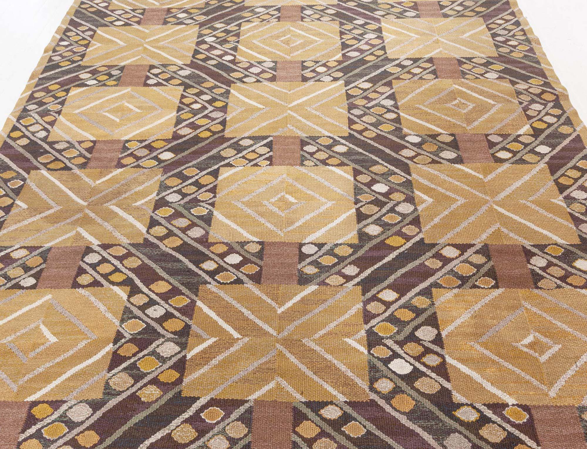 Hand-Woven “Strålar Gul” Vintage Swedish Flat-Weave Rug by Marianne Richter c. 1950s For Sale