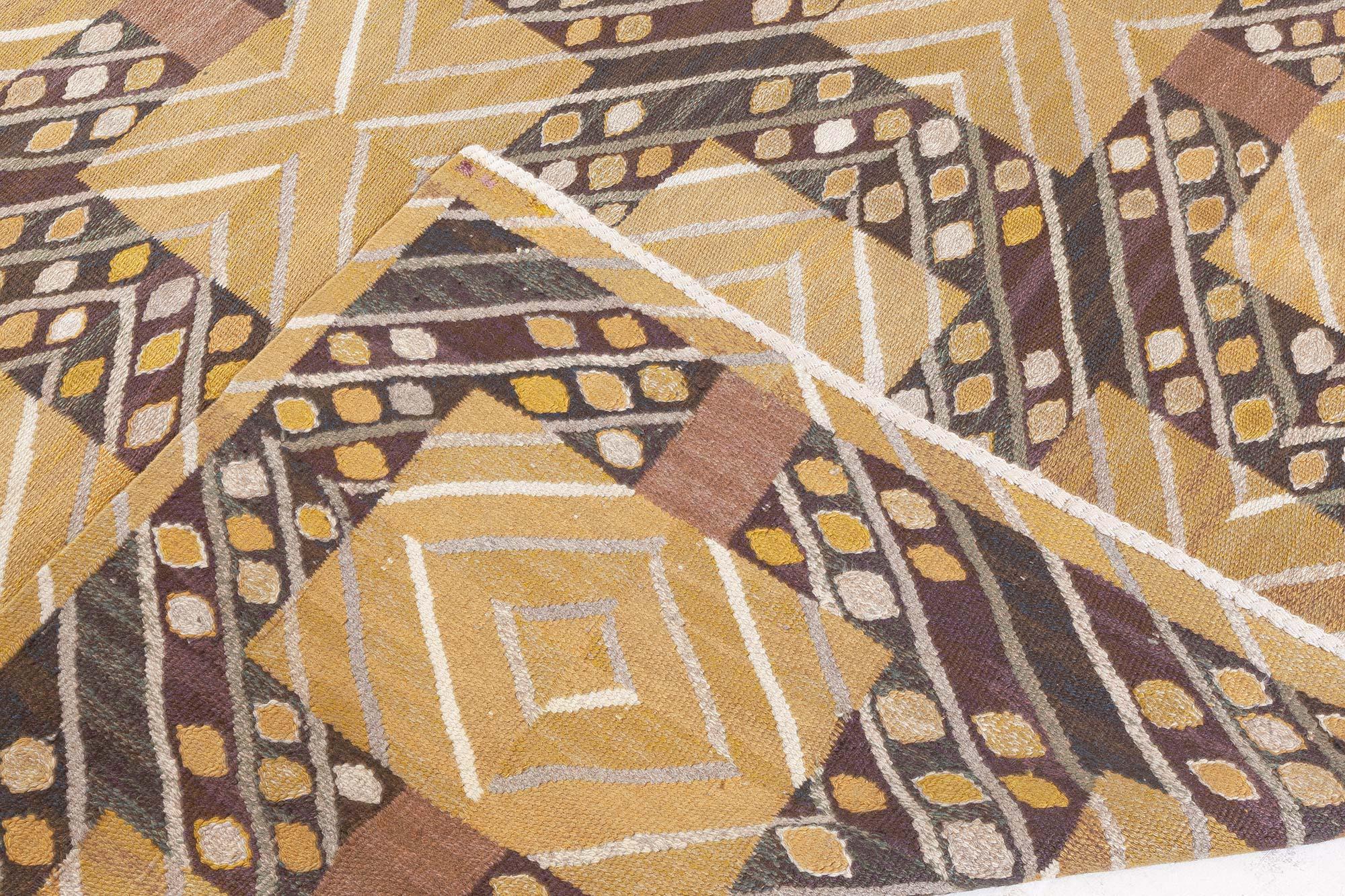 Wool “Strålar Gul” Vintage Swedish Flat-Weave Rug by Marianne Richter c. 1950s For Sale