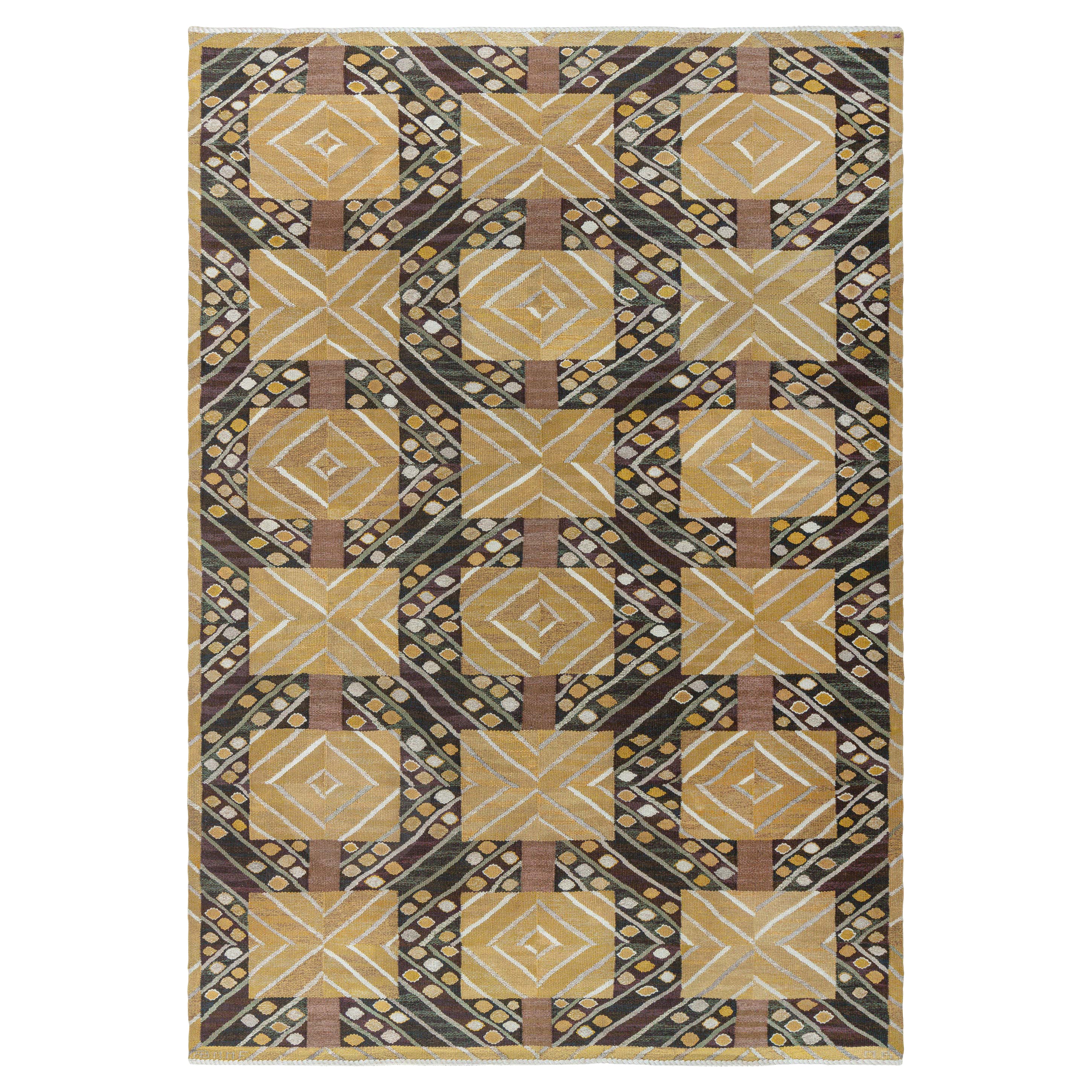 Strålar Gul Schwedischer Flachgewebe-Teppich von Marianne Richter, 1950er Jahre im Angebot