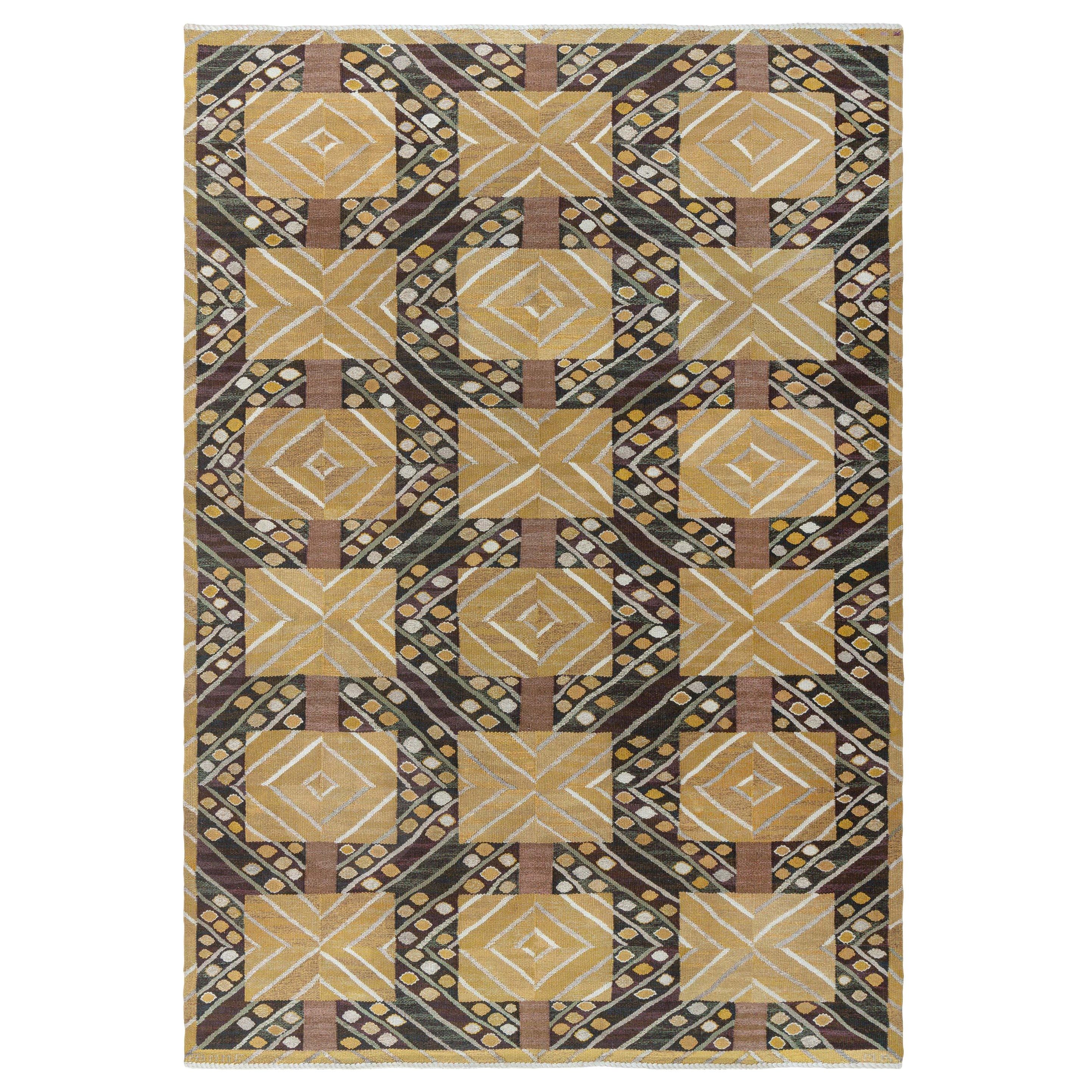 “Strålar Gul” Vintage Swedish Flat-Weave Rug by Marianne Richter c. 1950s For Sale