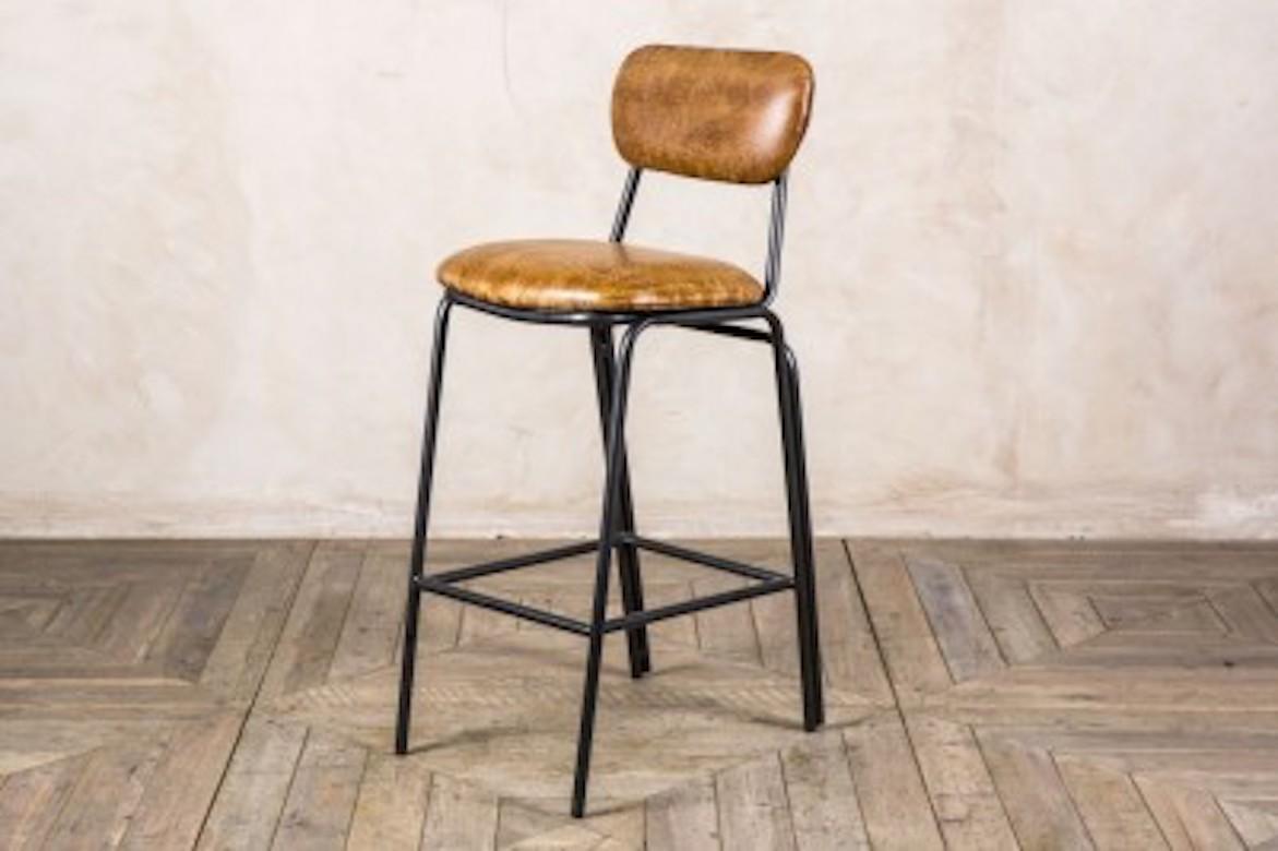 A fine strand leather bar stools, 20th century.

These leather bar stools are a stylish new arrival to our wide collection of vintage and industrial inspired bar and restaurant furniture.

This commercial quality bar stool features a full tan