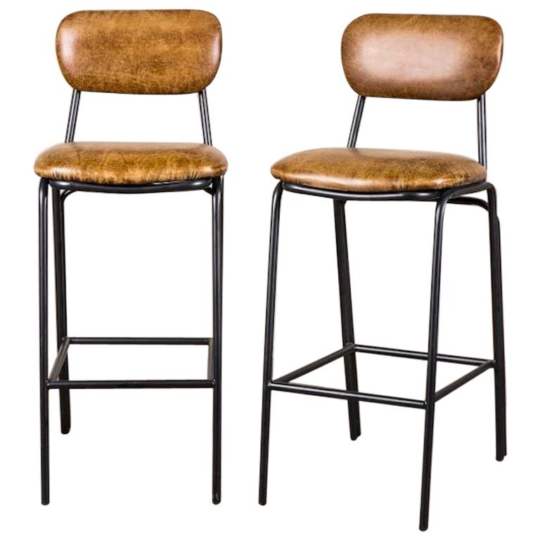 Strand Leather Bar Stools, 20th Century For Sale