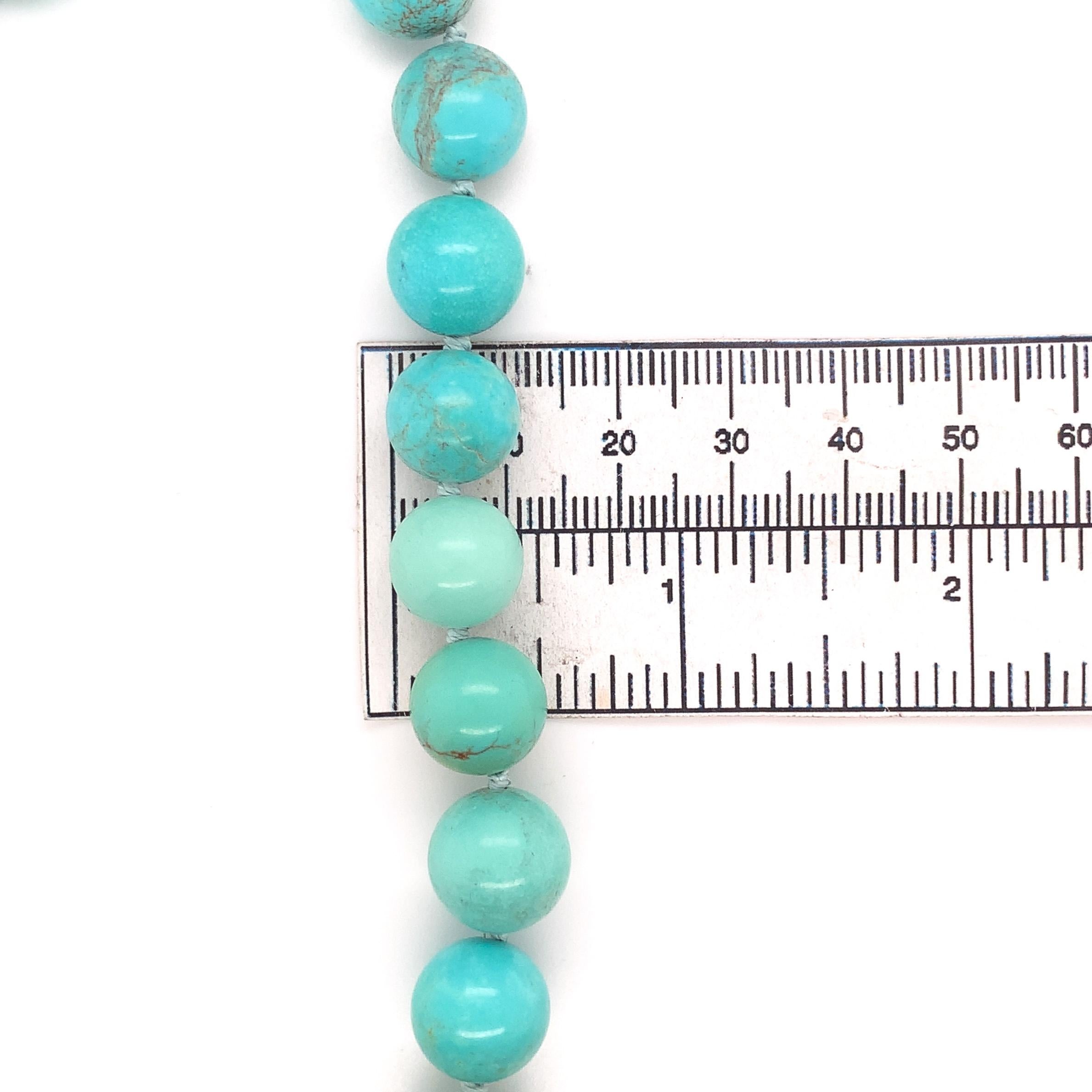 Collier de perles de turquoise Kingman de 12 mm avec fermoir 14K Pour femmes en vente