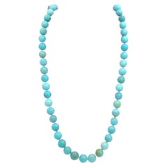 Retro Strand of 12mm Kingman Turquoise Beads 27.5" Necklace with 14K clasp