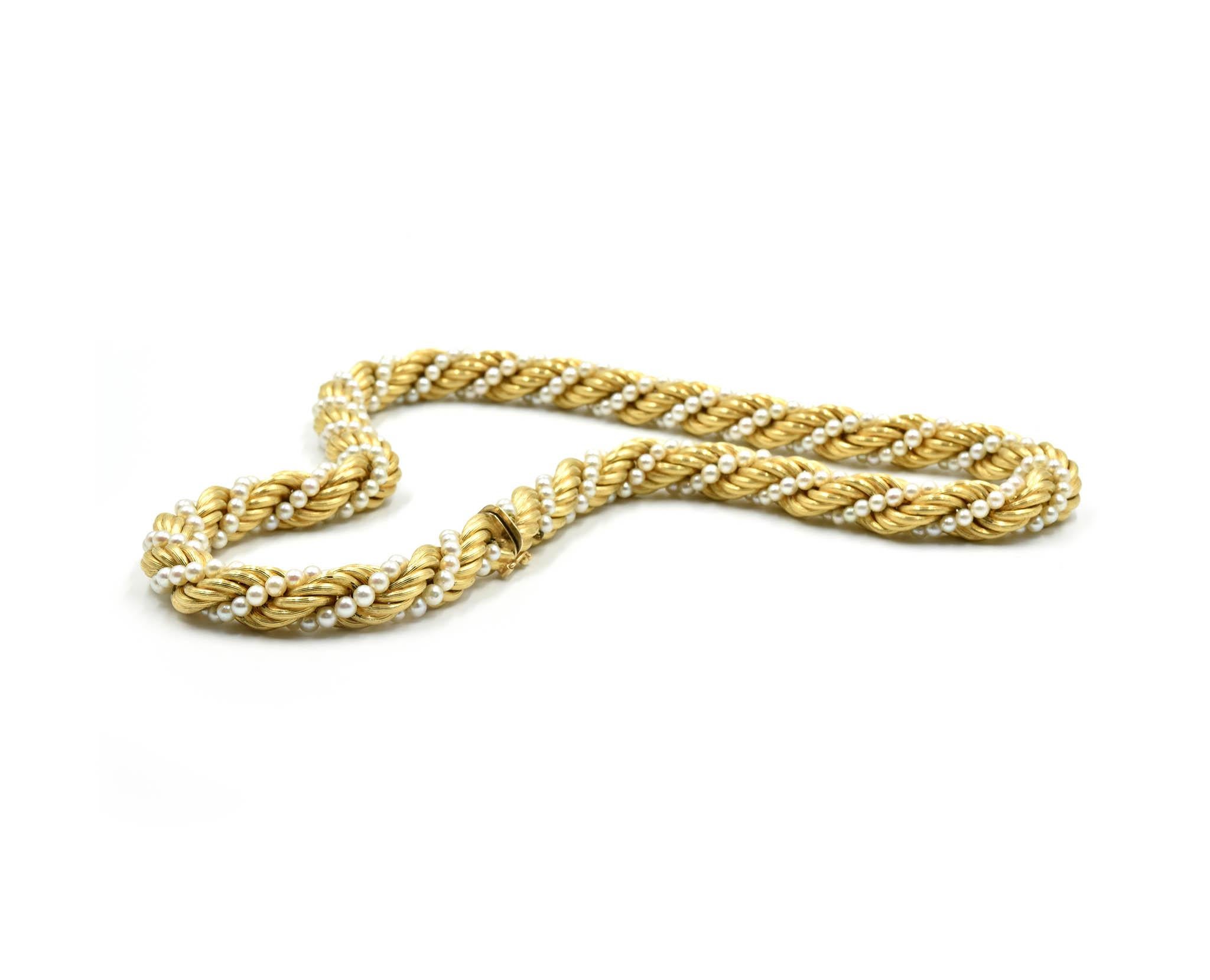 Strand of Braided Gold with Cultured Pearls Necklace In Excellent Condition In Scottsdale, AZ