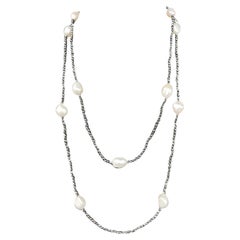 Strand of Hematite White Pearl Multi-Strand Necklace 50 Inches