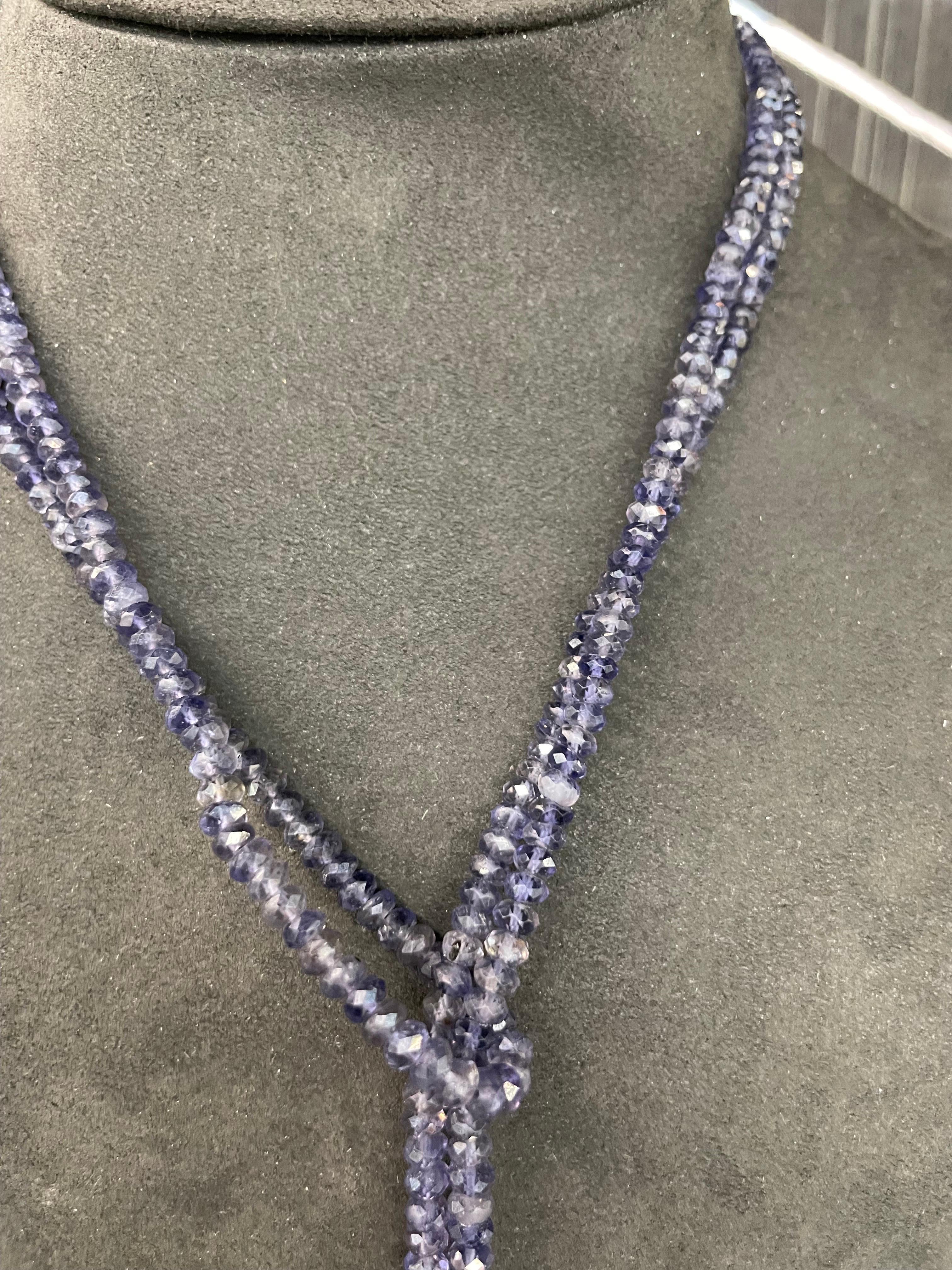 Contemporary Strand of Iolite Grey Baroque Pearl Tassel Necklace 50 Inches Long For Sale